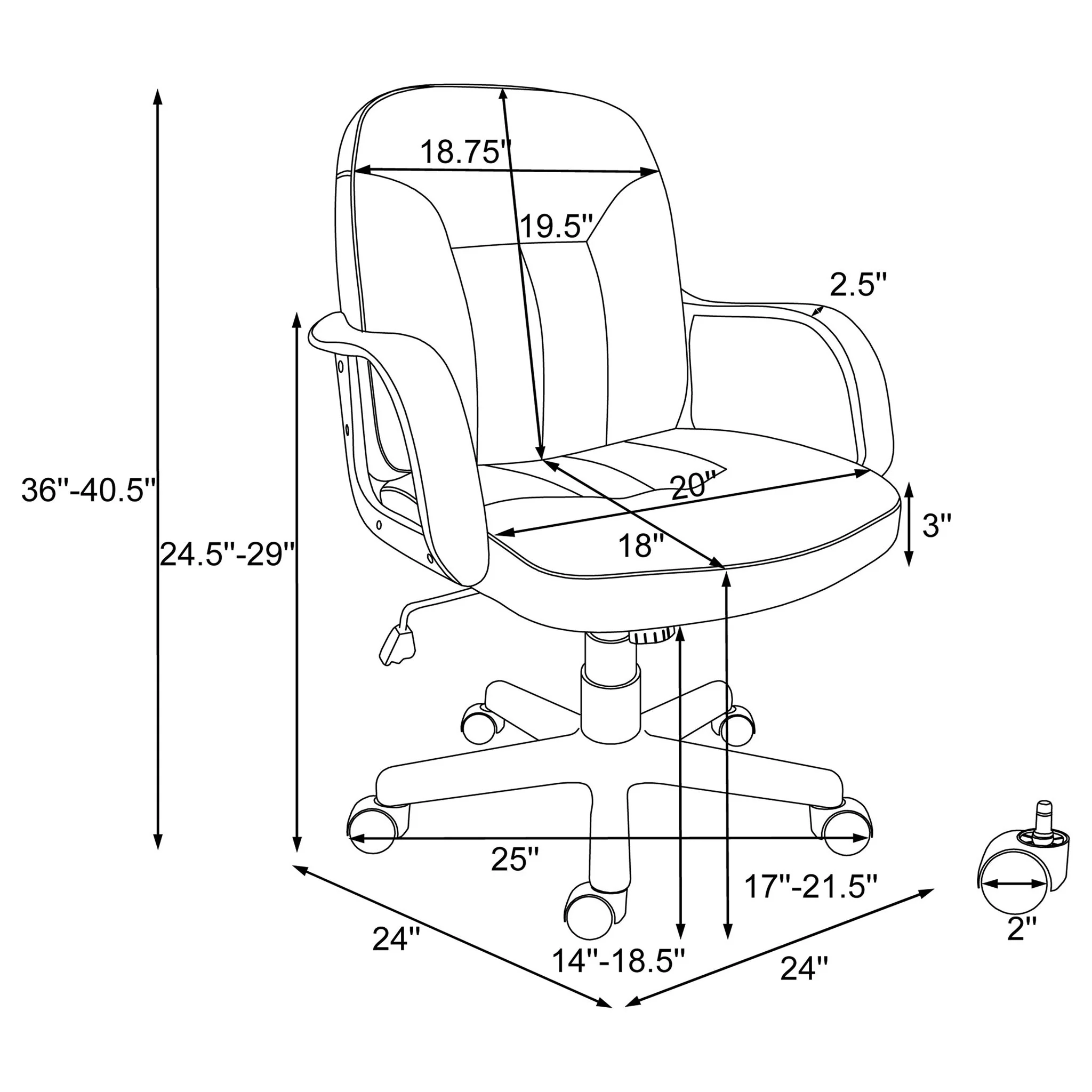 Office Chair With Casters Ergonomic Design For Workspaces - Black - Image 3