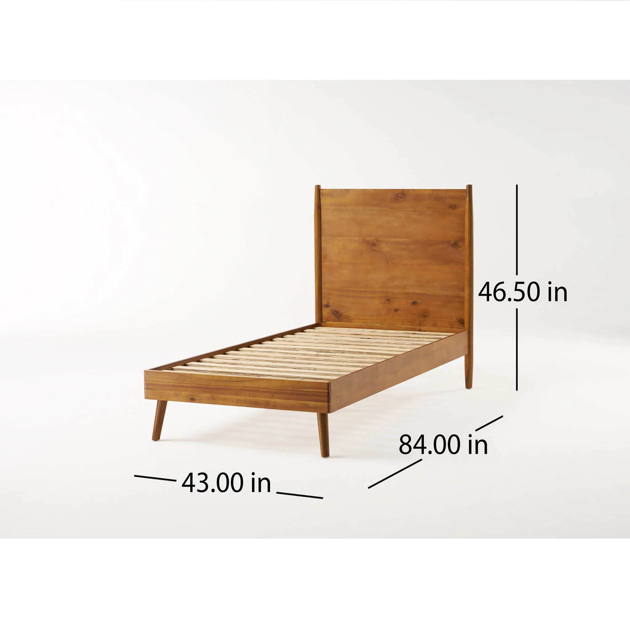 Okioki - Mid-Century Natural Stained Solid Acacia Wood Bed - Image 8