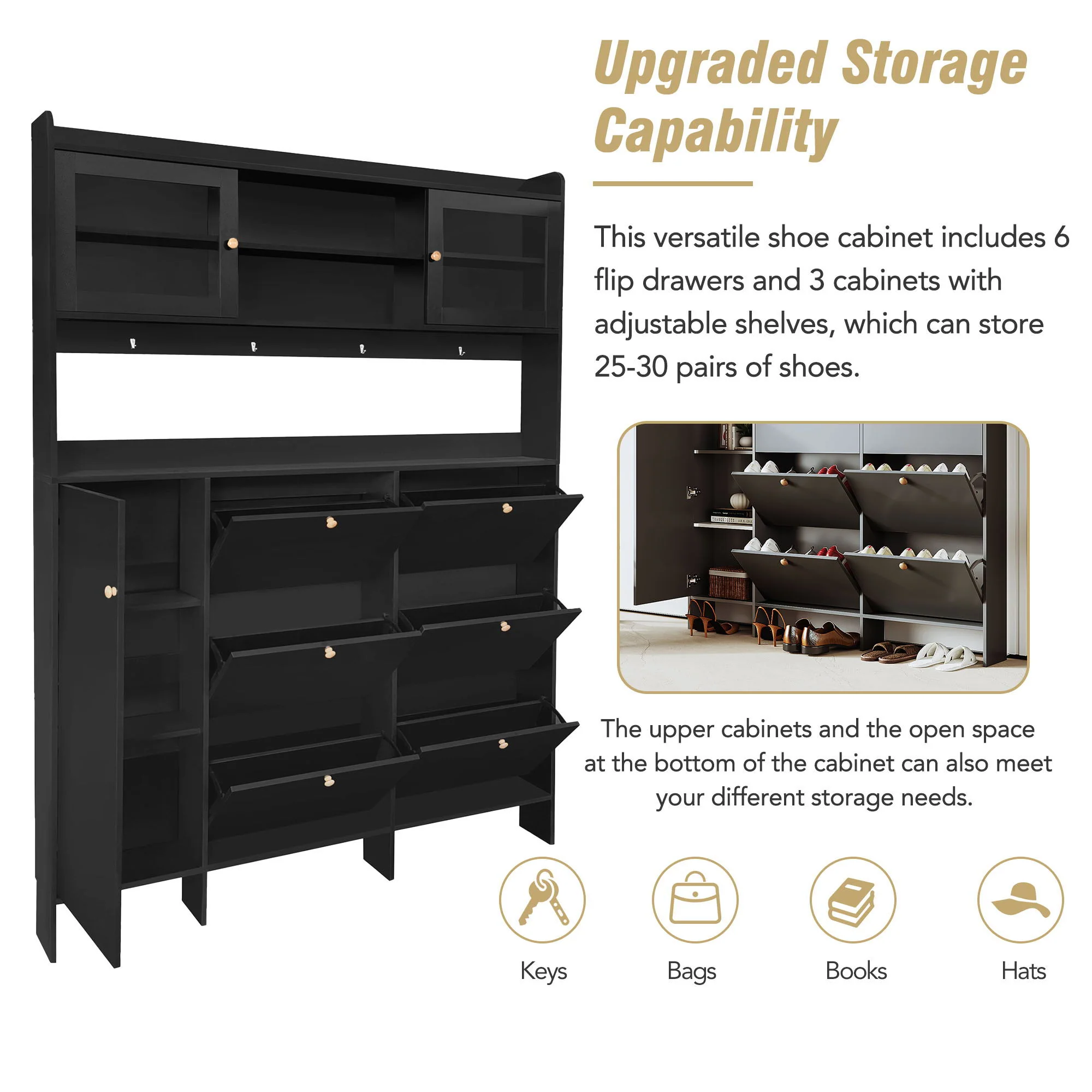 On Trend Multifunctional Tipping Bucket Shoe Cabinet With Storage Shelf & 6 Flip Drawers - Image 14