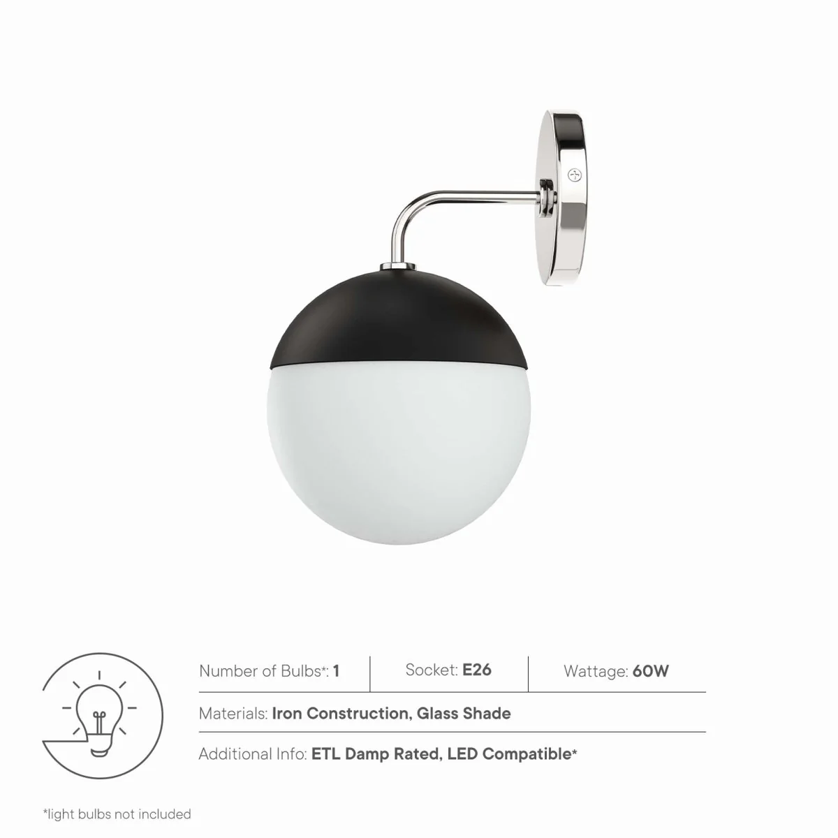 1-Light Opal Glass Globe Wall Sconce – Polished Nickel - Image 4