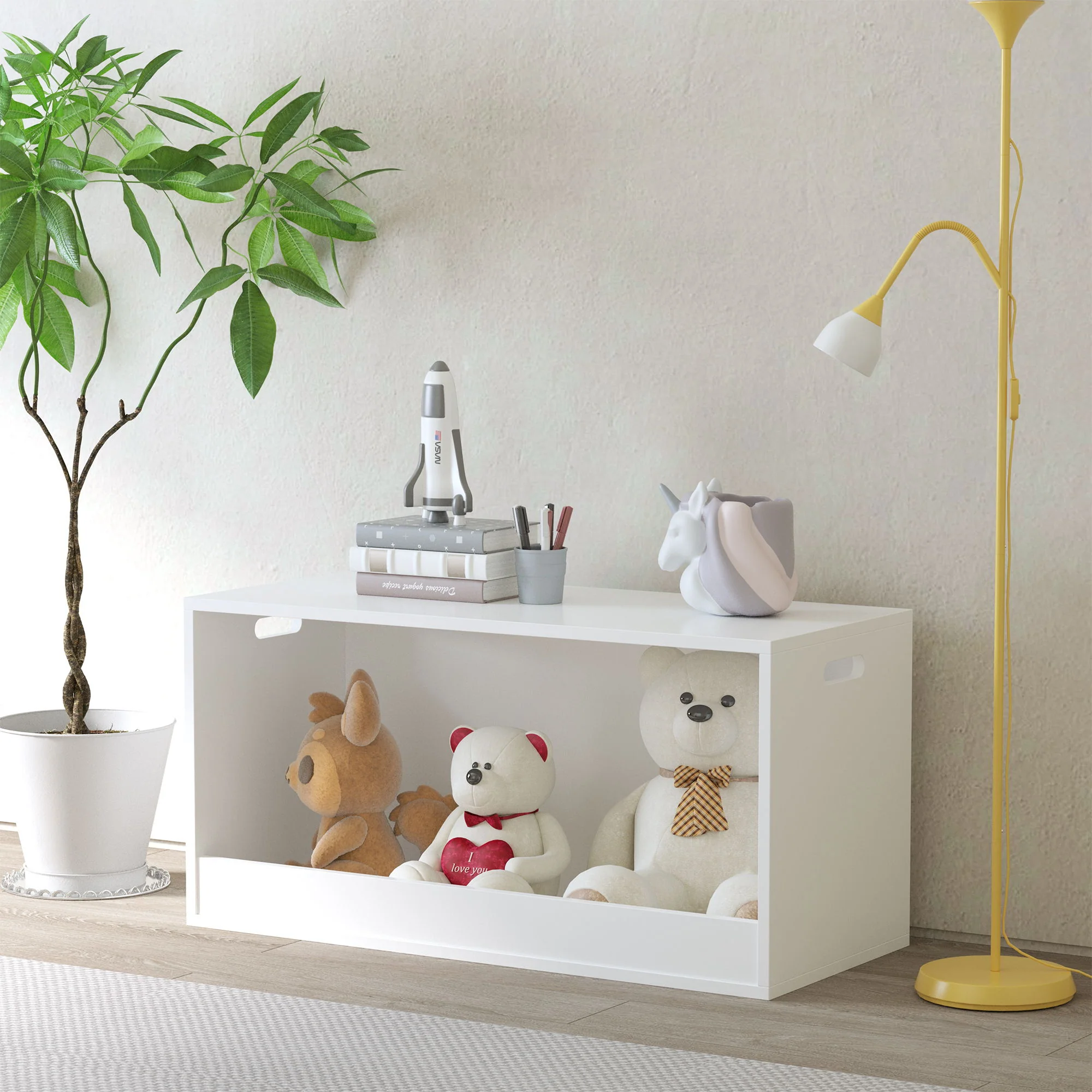 Open Toy Storage Box For Kids, Organizer Bin For Plush Toys, Books - White - Image 3