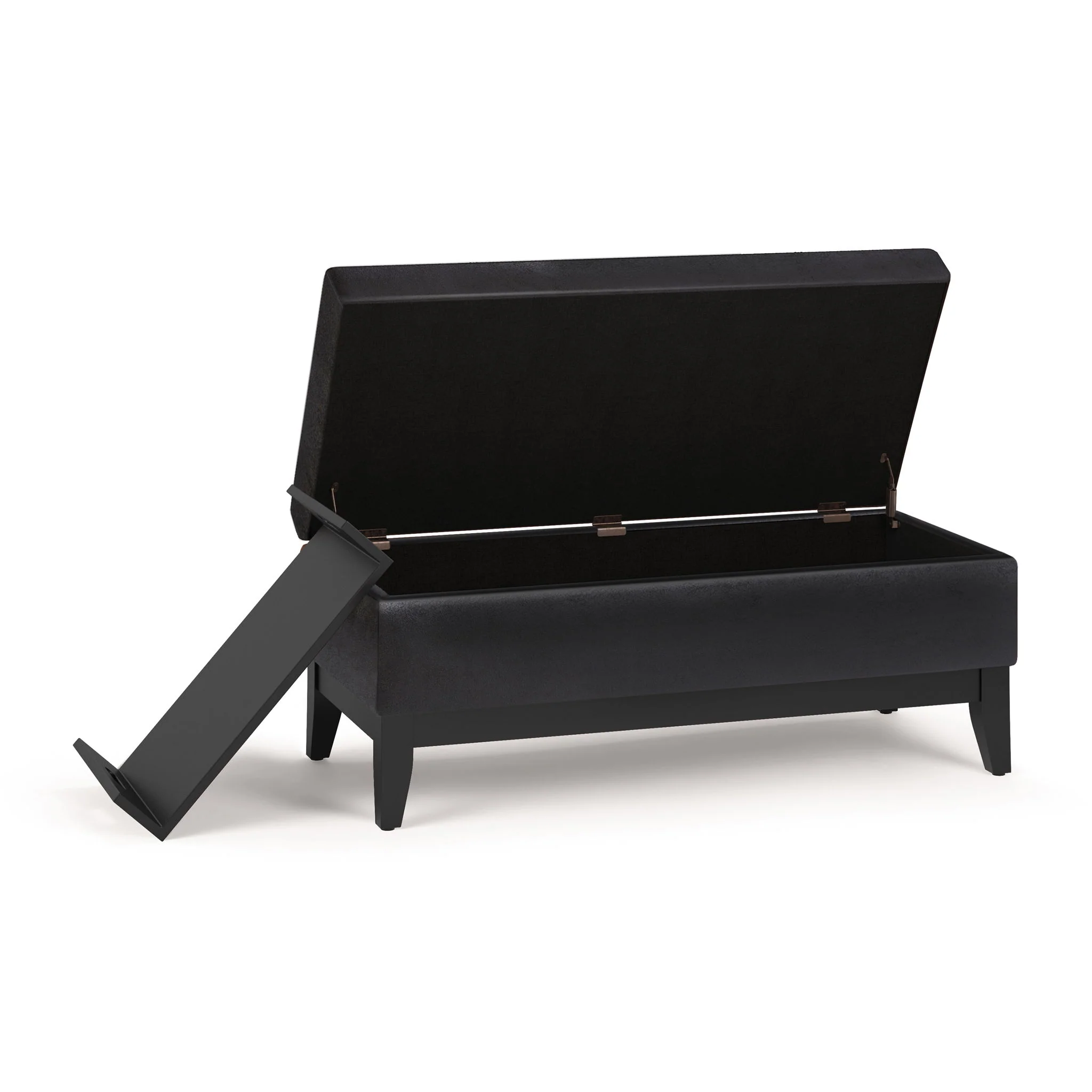 Oregon - Storage Ottoman Bench With Tray - Distressed Black - Image 2