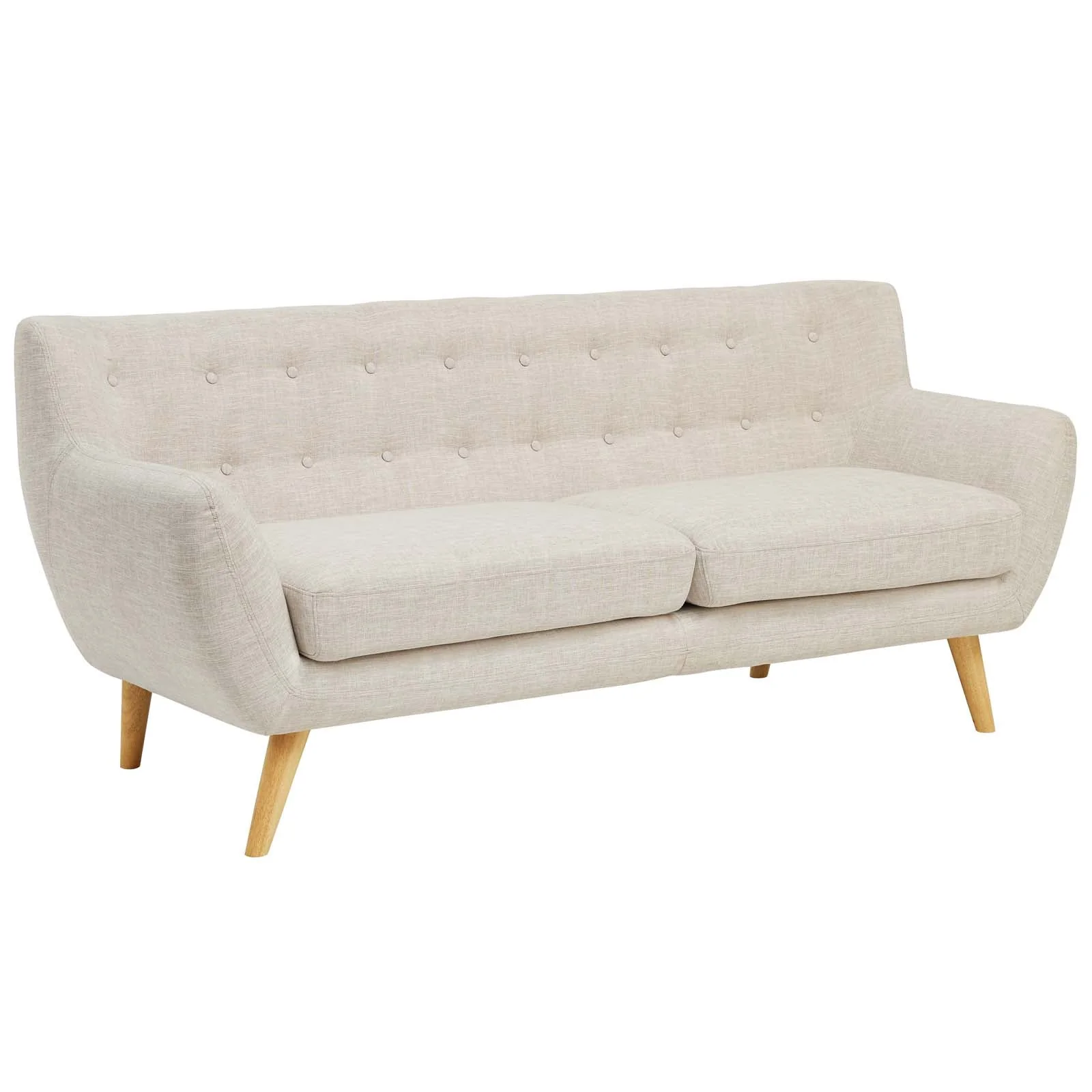 Organic Shaped Fabric Sofa with Natural Wood Dowel Legs