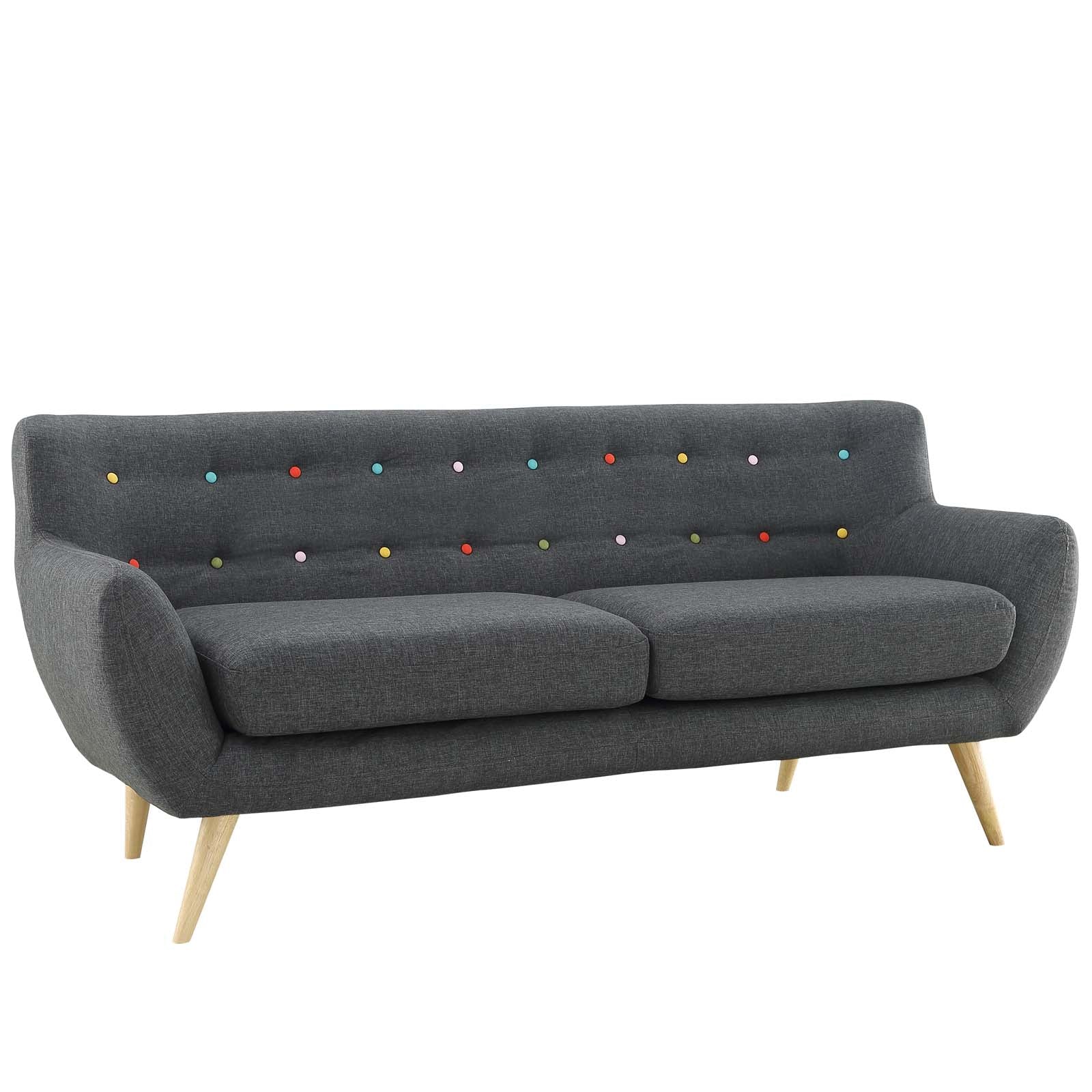 Organic Shaped Fabric Sofa with Natural Wood Dowel Legs - Image 5