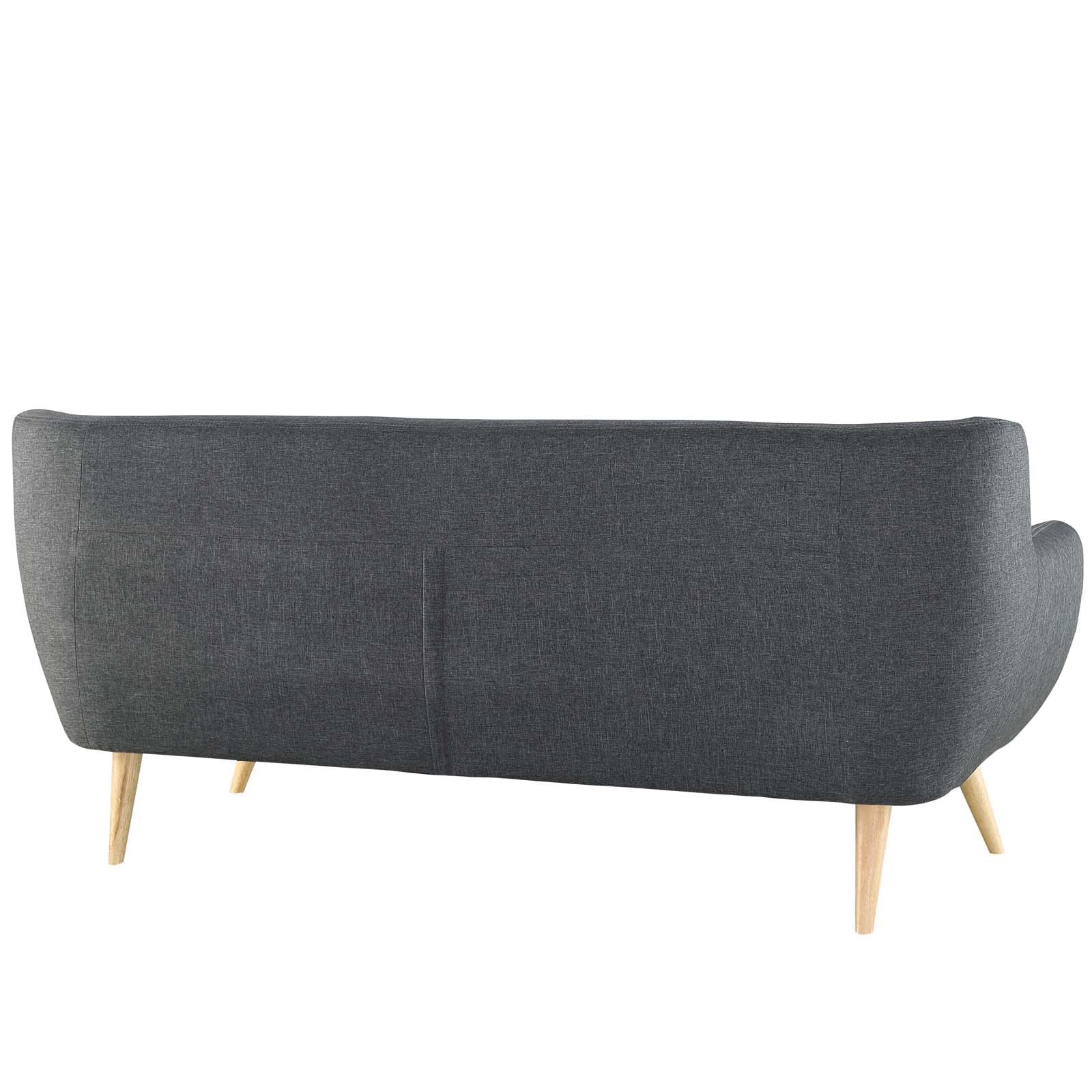 Organic Shaped Fabric Sofa with Natural Wood Dowel Legs - Image 6