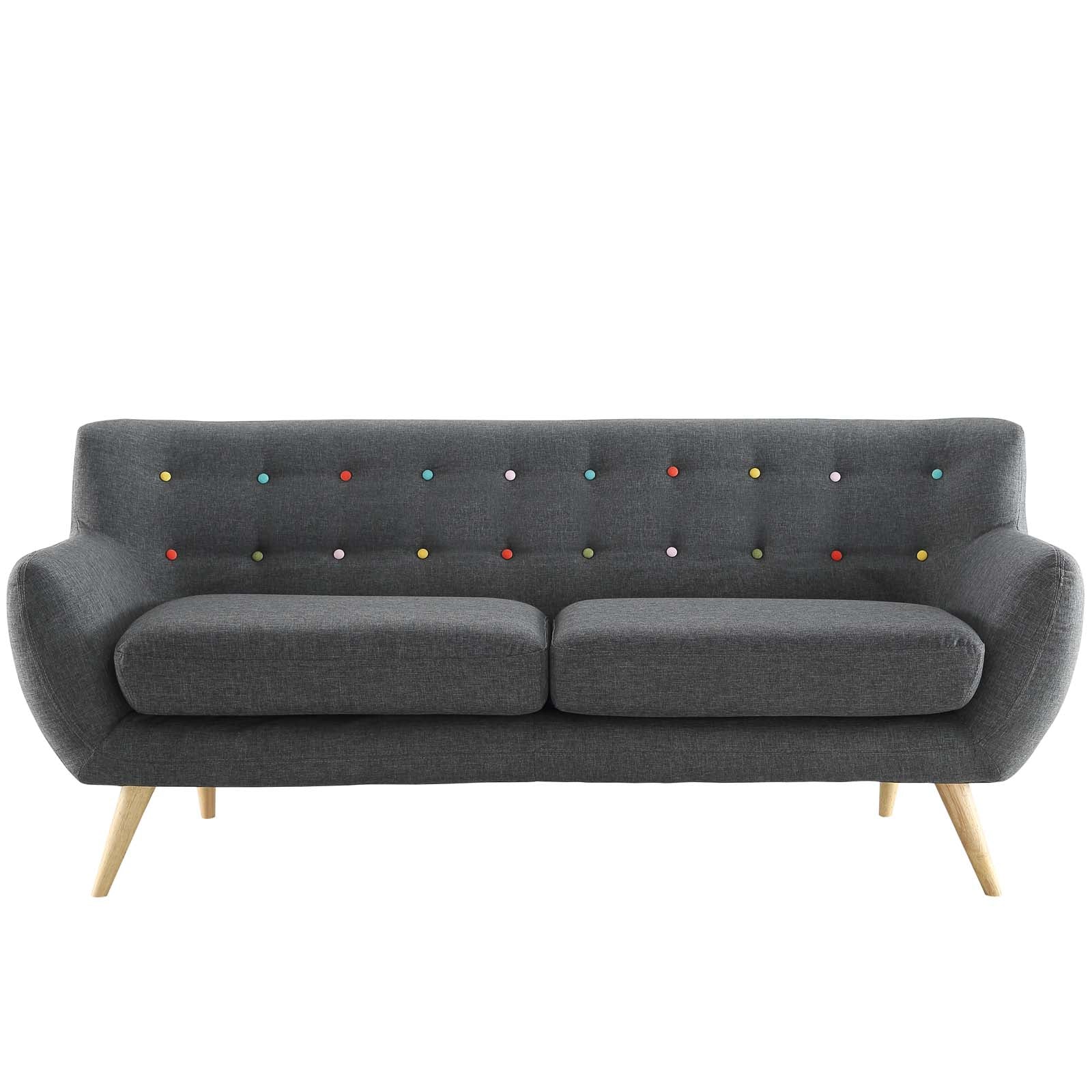 Organic Shaped Fabric Sofa with Natural Wood Dowel Legs - Image 7