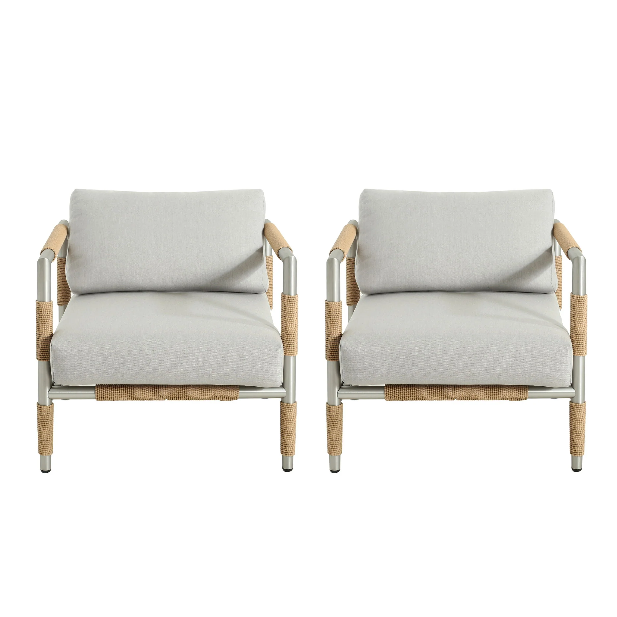 Oriana - Aluminum Outdoor Patio Armchair With Thick Cushions - Light Gray - Image 7