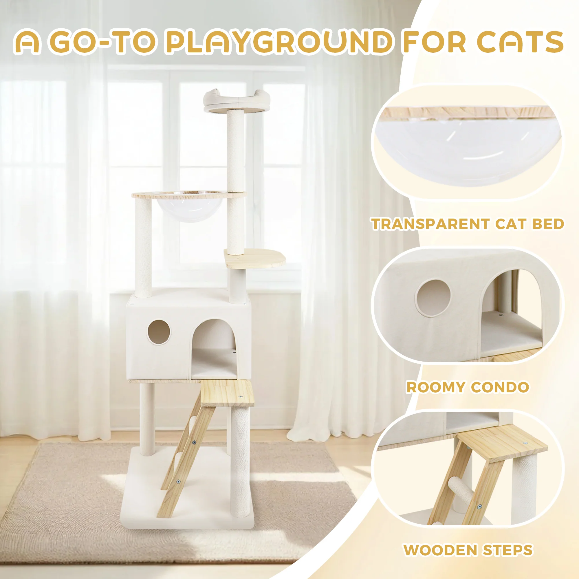 Orion 65" Wood Multi-Level Cat Tree with Spacecraft Pod and Large Condo - Image 6