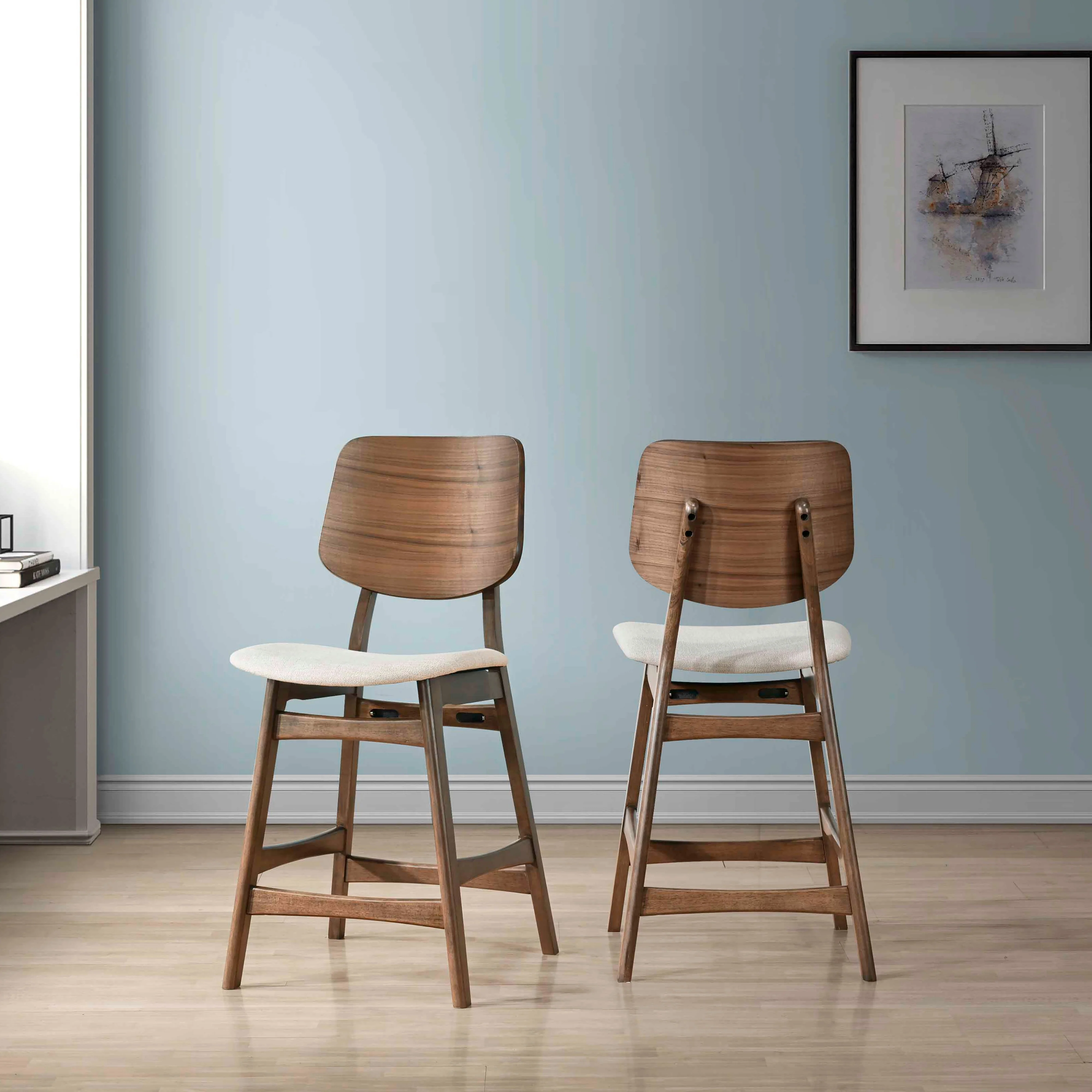 Oscar Mid-Century Counter Height Chair with Natural Cushion - Walnut - Image 8