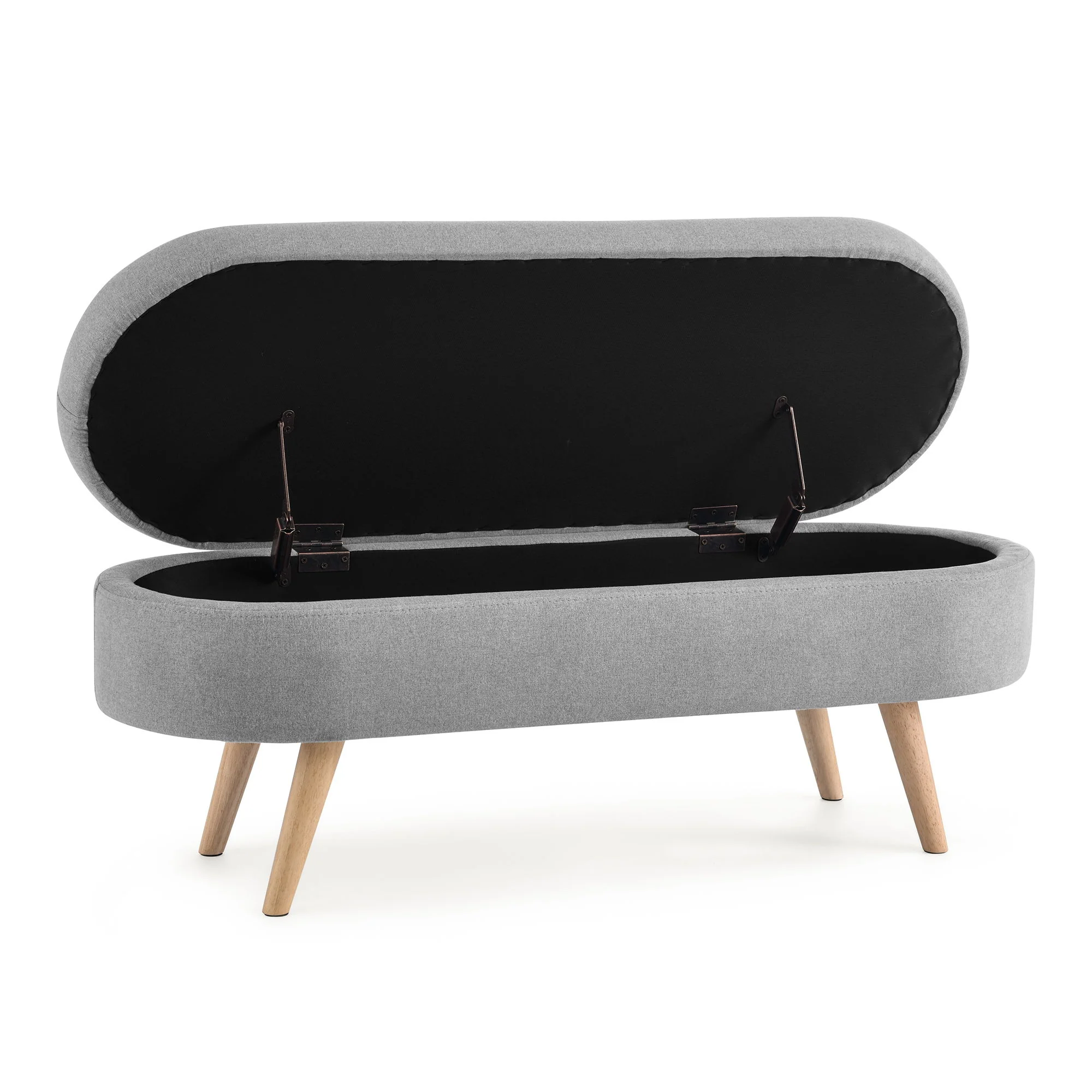 Ottoman Oval Storage Bench With Rubber Wood Legs Linen - Gray - Image 9
