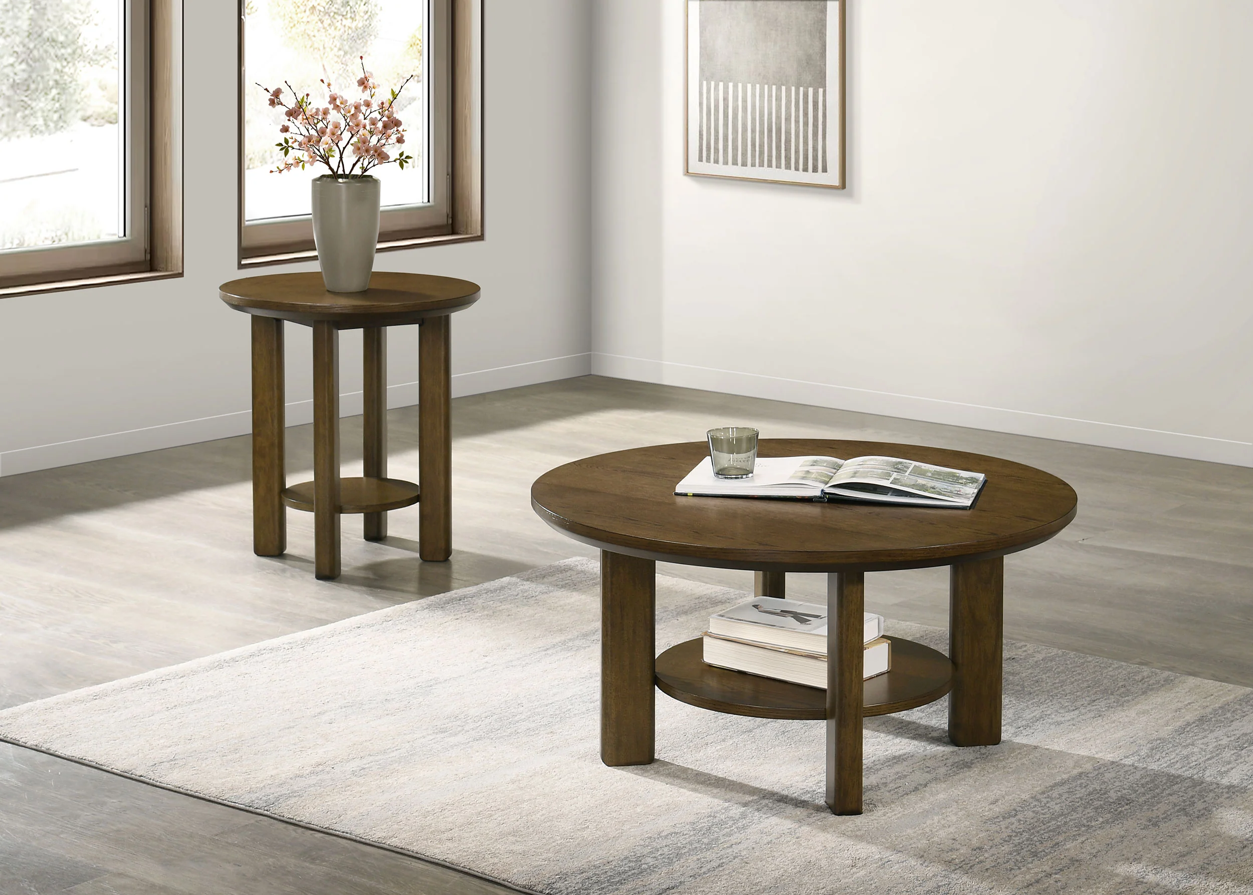 Ottowa 22-Inch Round Wood Side Table with Shelf, Brown - Image 10