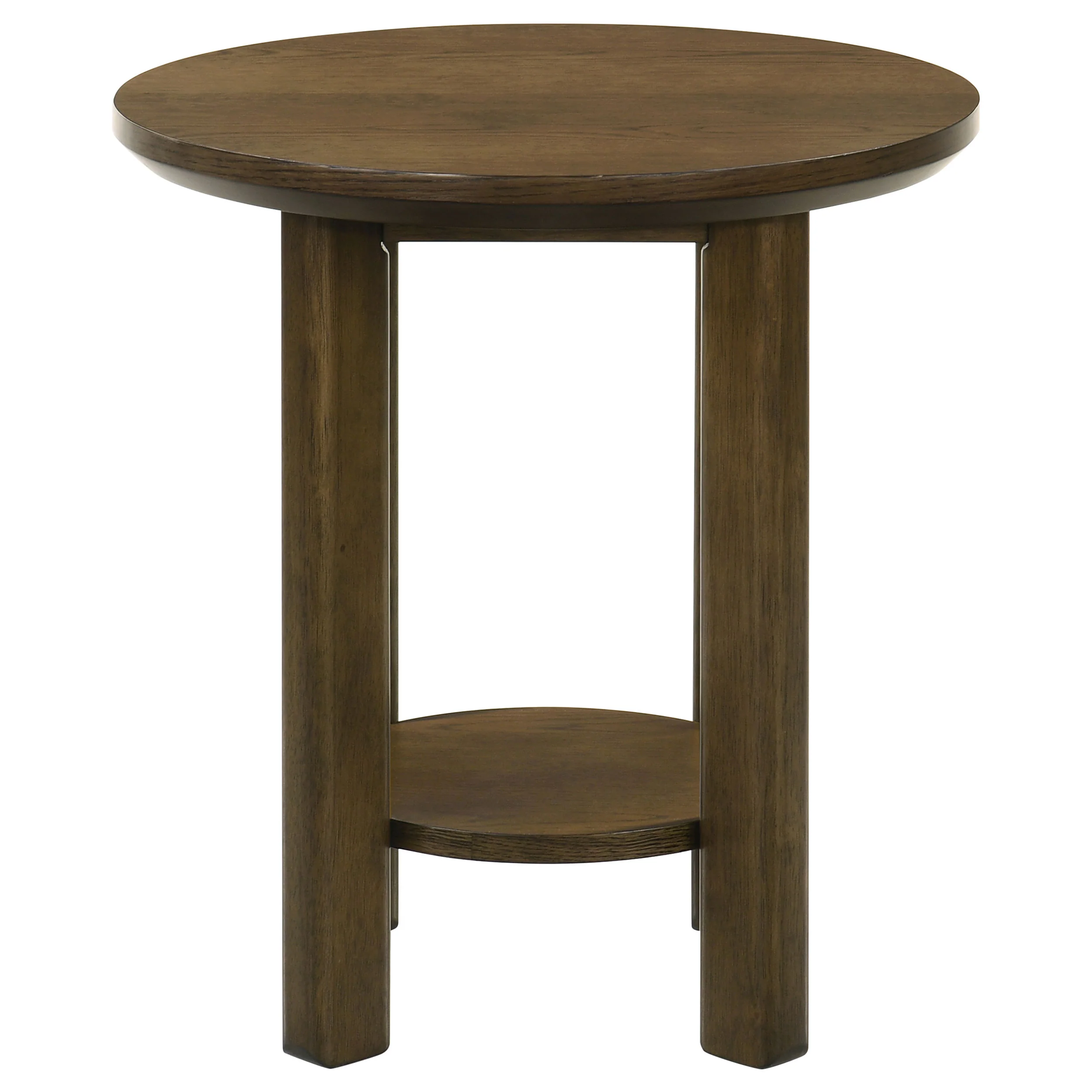 Ottowa 22-Inch Round Wood Side Table with Shelf, Brown - Image 3