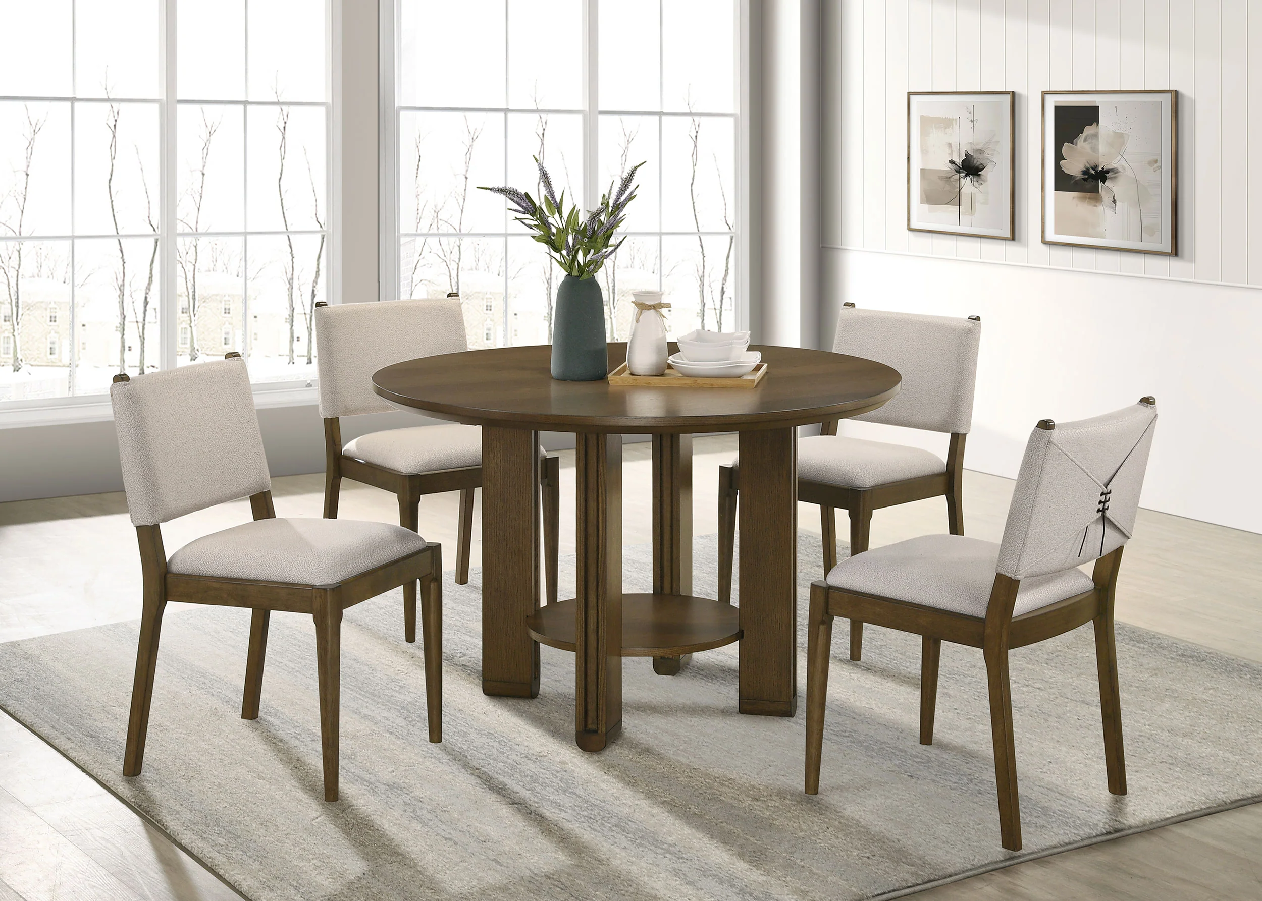Ottowa 5-Piece Round Wood Dining Room Table Set, Brown