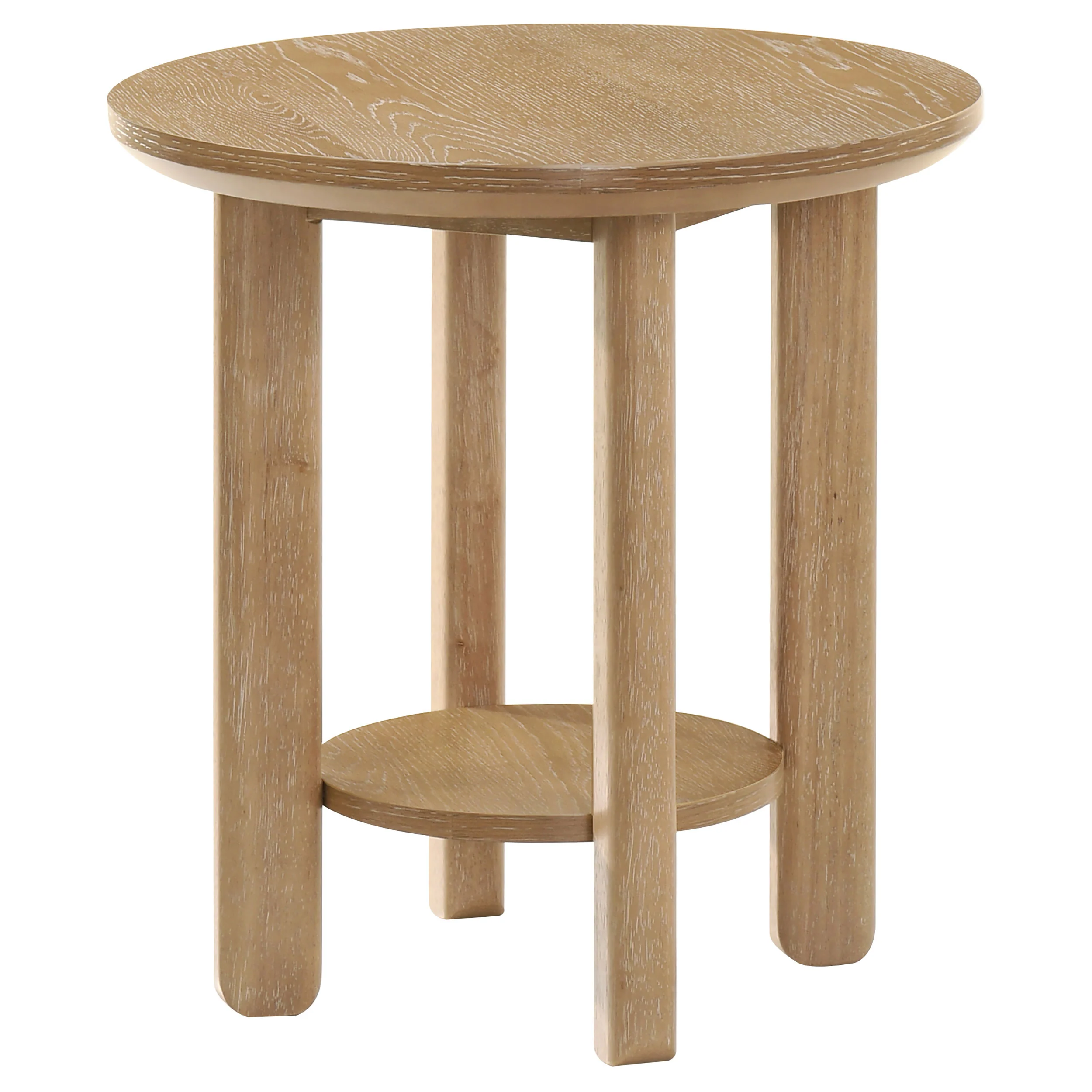 Ottowa Round Wood Side End Table with Shelf Light Oak - Image 4
