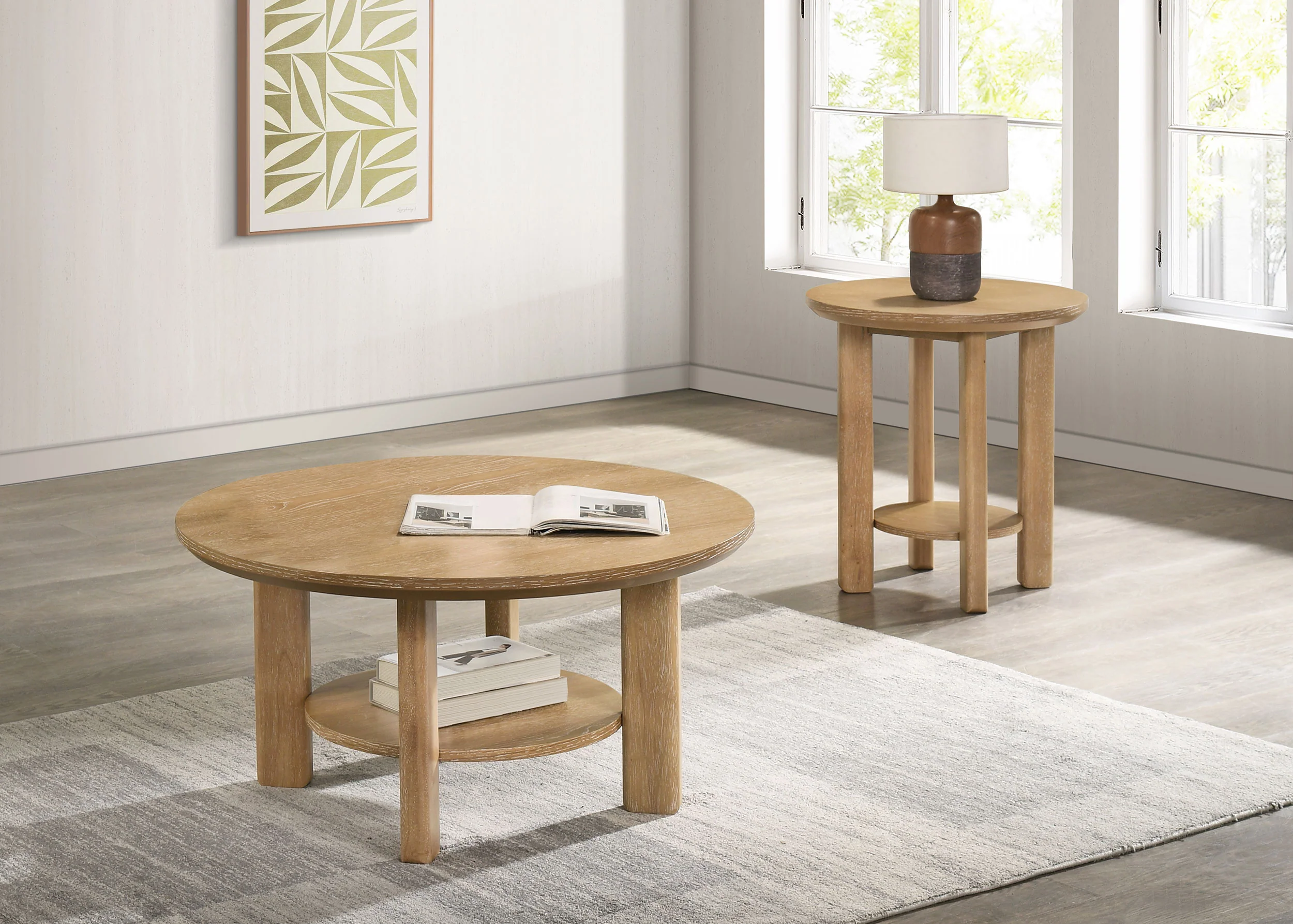 Ottowa Round Wood Side End Table with Shelf Light Oak - Image 7