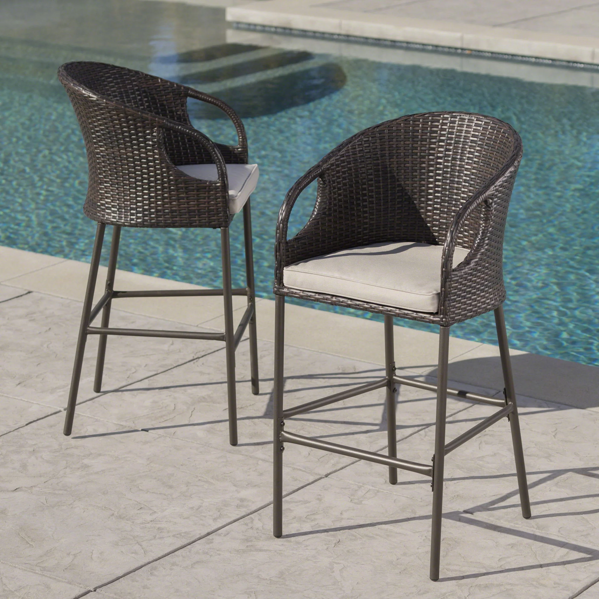 Outdoor 31" Rattan Barstools With Waterproof Cushions (Set of 2) - Multi Brown - Image 8