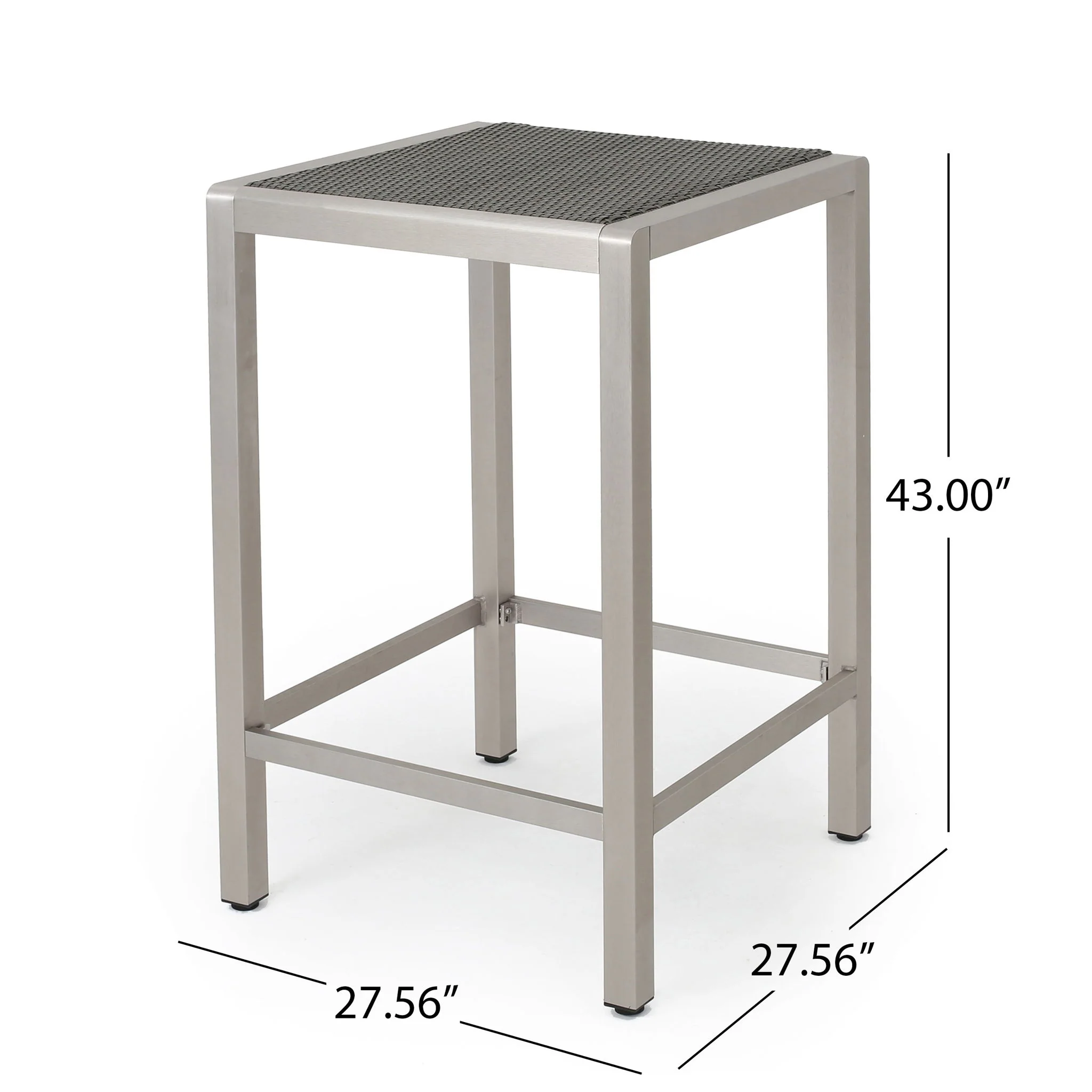 Outdoor 43" Aluminum Bar Table With Rattan Table Top - Gray / Silver - Image 8