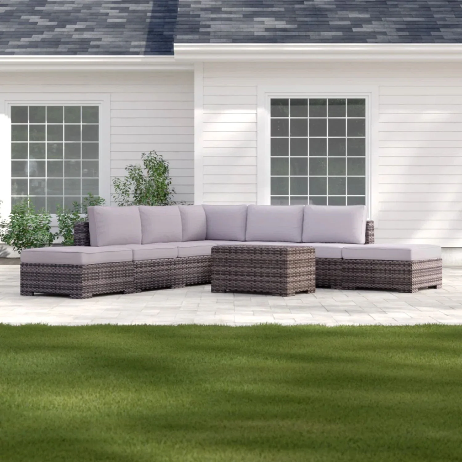 Outdoor 6 Person Wicker Seating Group With Cushions - Gray Mix - Image 6