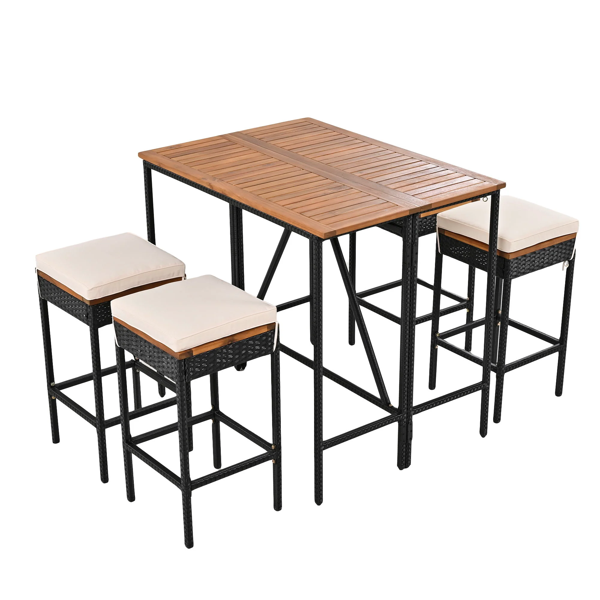 Outdoor Acacia Wood Bar Height Table And Eight Stools With Cushions - Image 11
