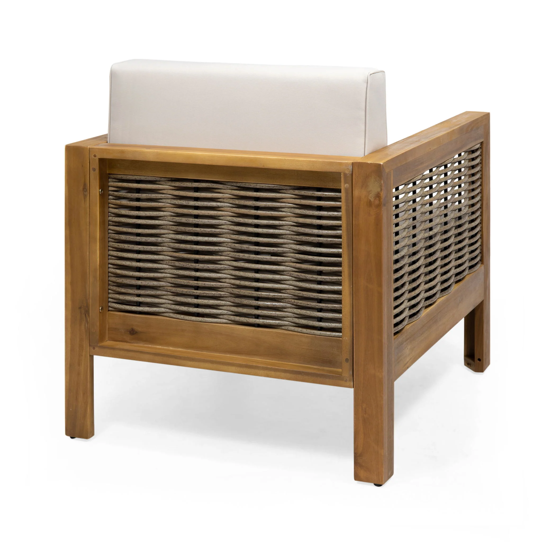 Outdoor Acacia Wood Club Chair With Wicker Accents - Image 10