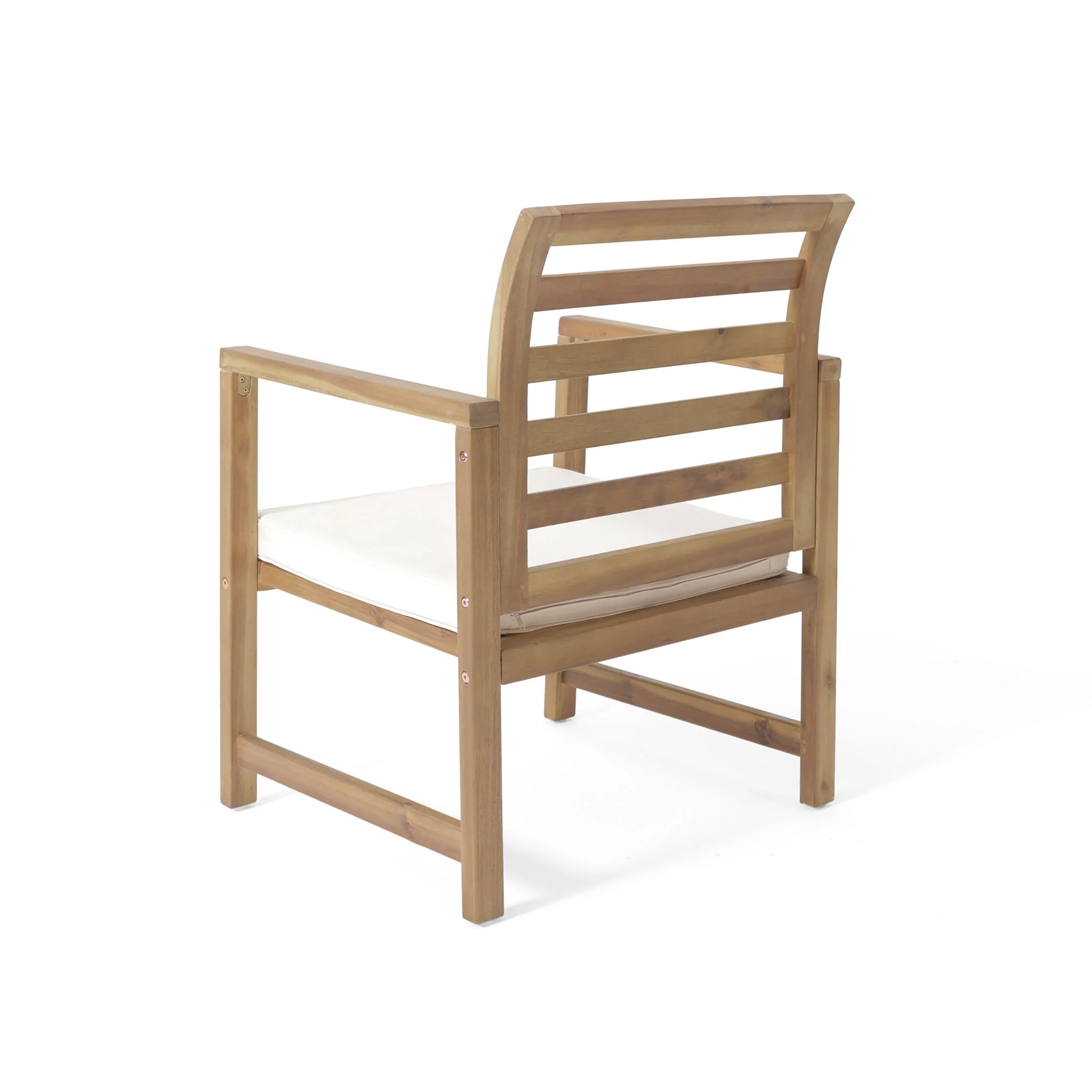 Outdoor Acacia Wood Club Chairs, 2 Pieces Set - Natural Stained / White - Image 3
