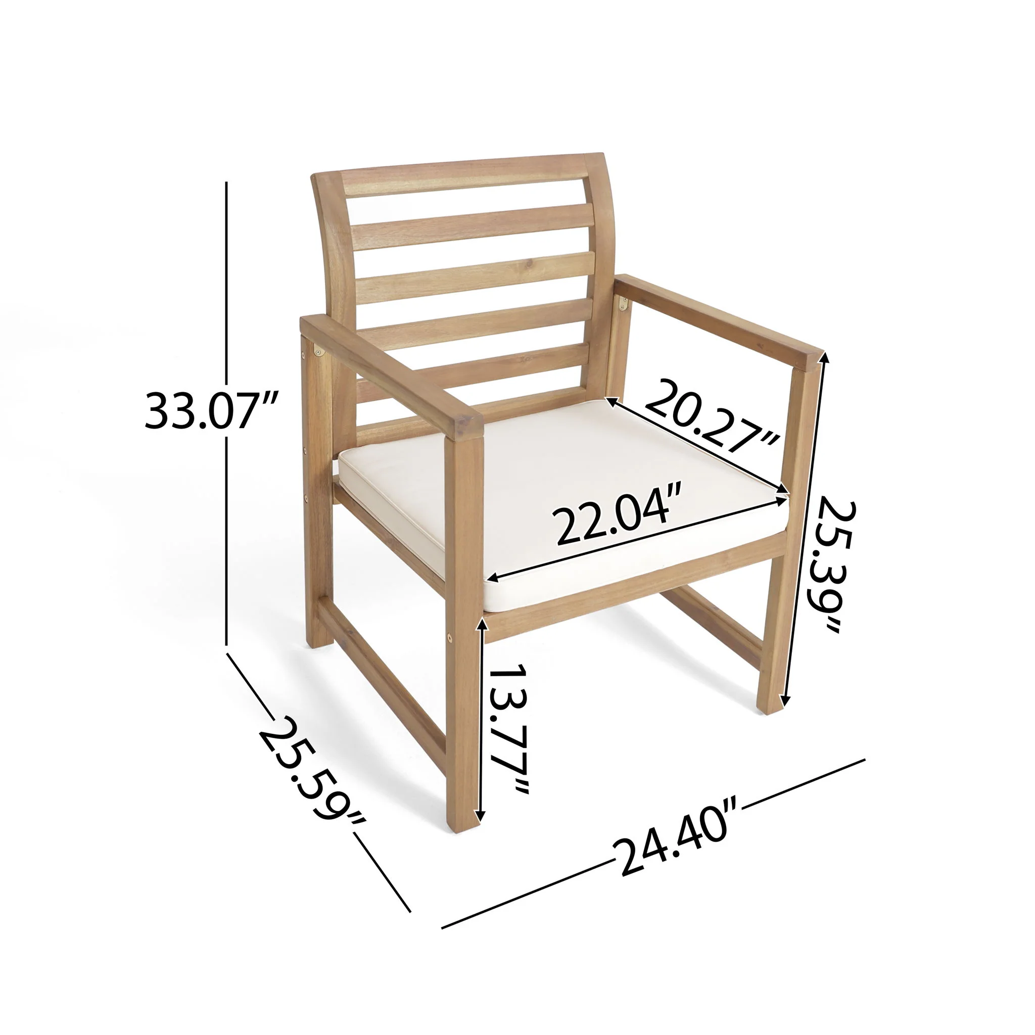 Outdoor Acacia Wood Club Chairs, 2 Pieces Set - Natural Stained / White - Image 7