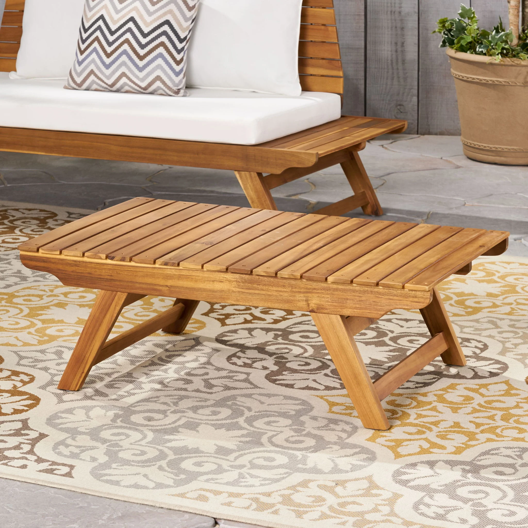 Outdoor Acacia Wood Coffee Table With Open Slat Design - Image 5