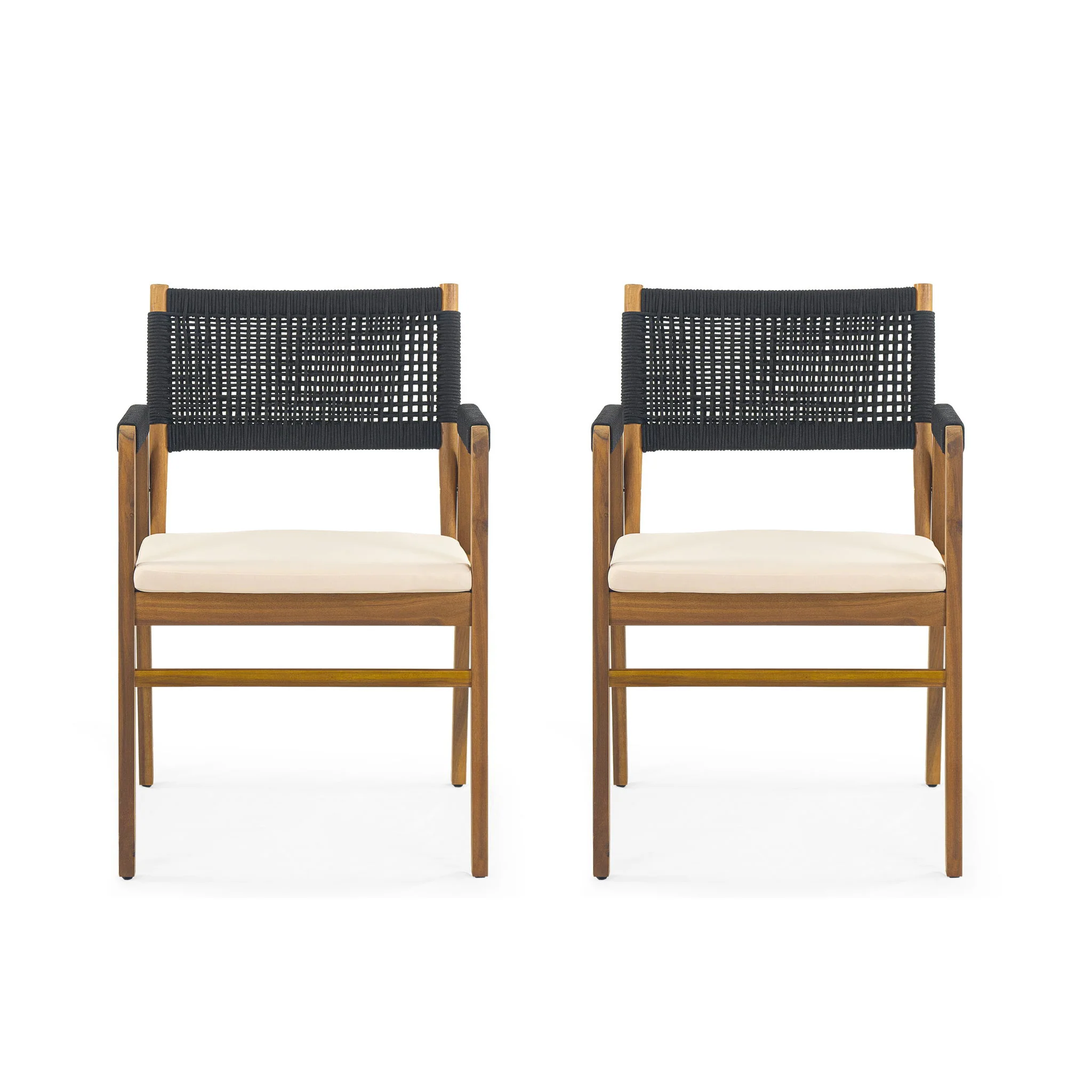 Outdoor Acacia Wood Dining Armchair With Cushion (Set of 2) - Image 12
