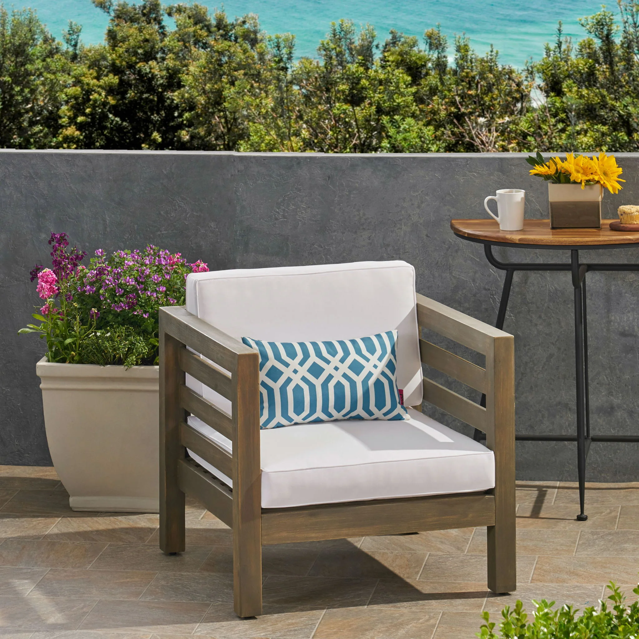 Outdoor Acacia Wood Patio Chair With Fabric Cushion - Image 15
