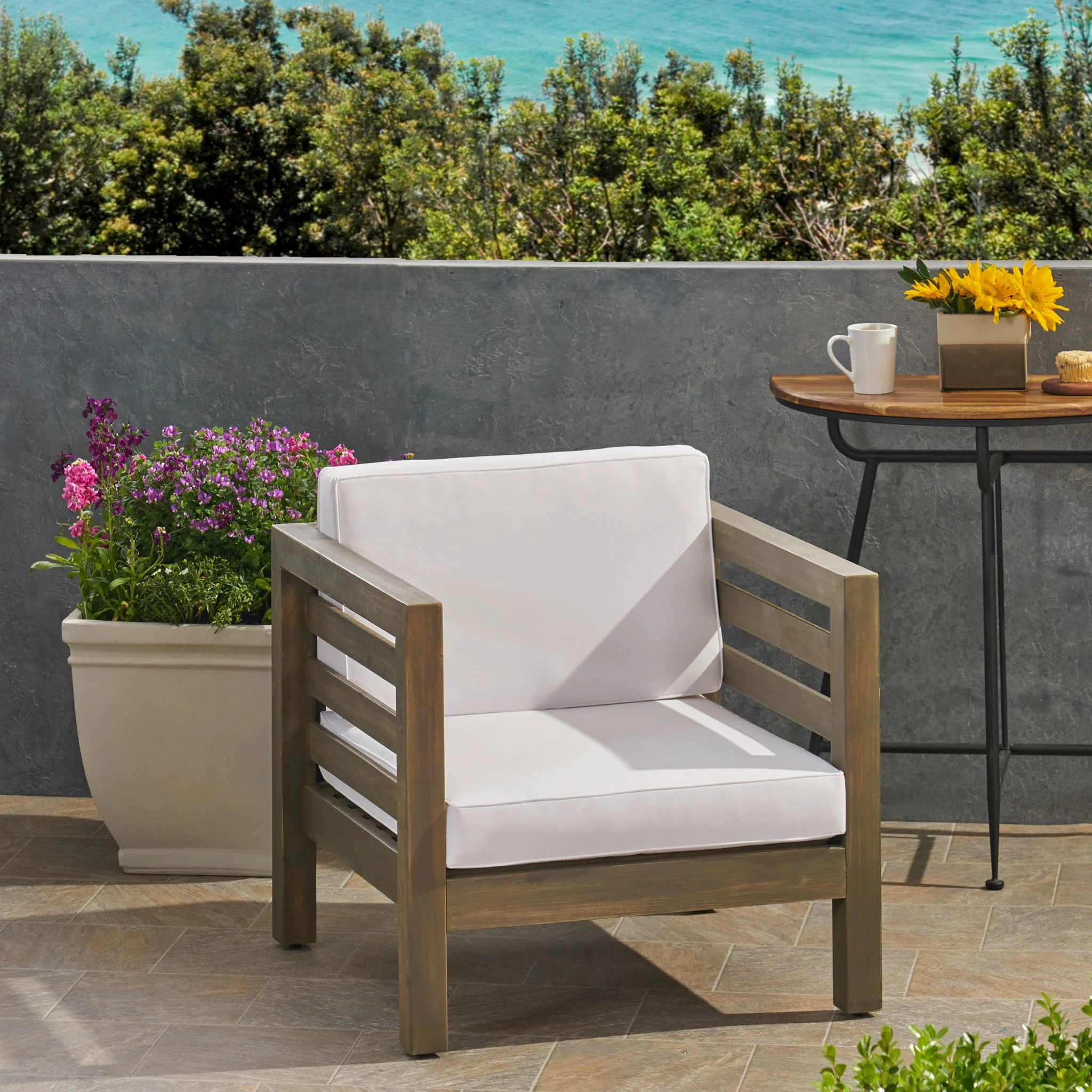 Outdoor Acacia Wood Patio Chair With Fabric Cushion - Image 32