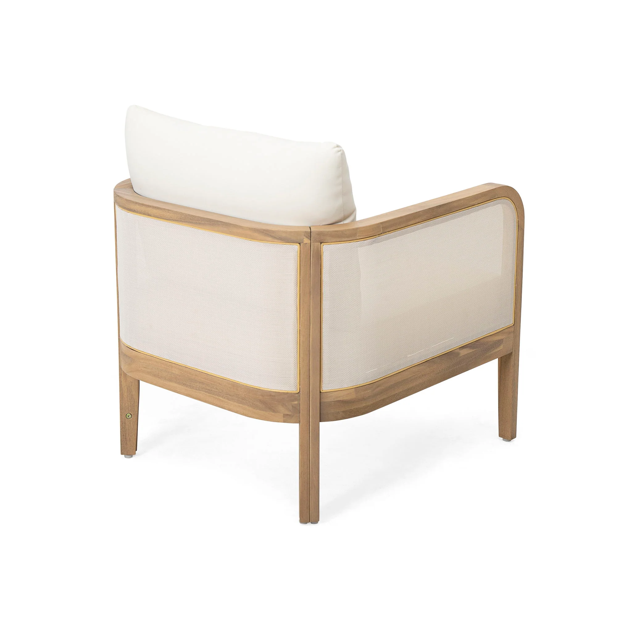 Outdoor Acacia Wood Patio Club Chair, Textilene Patio Furniture, Waterproof Thick Cushion Deep Seating For Porch, Garden, Backyard, Balcony, Weight Capacity 400Lbs, Light Teak - Beige - Image 4