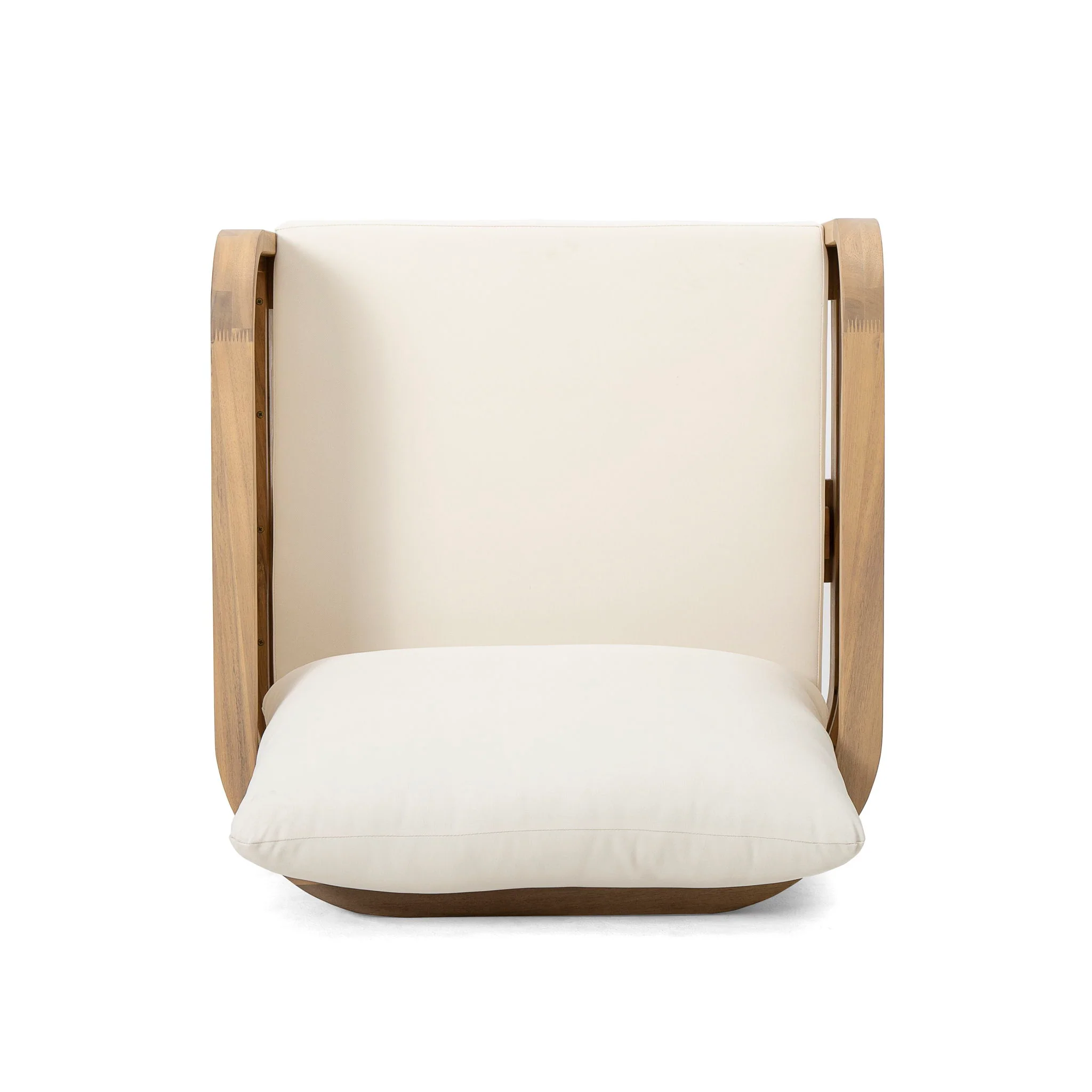 Outdoor Acacia Wood Patio Club Chair, Textilene Patio Furniture, Waterproof Thick Cushion Deep Seating For Porch, Garden, Backyard, Balcony, Weight Capacity 400Lbs, Light Teak - Beige - Image 7