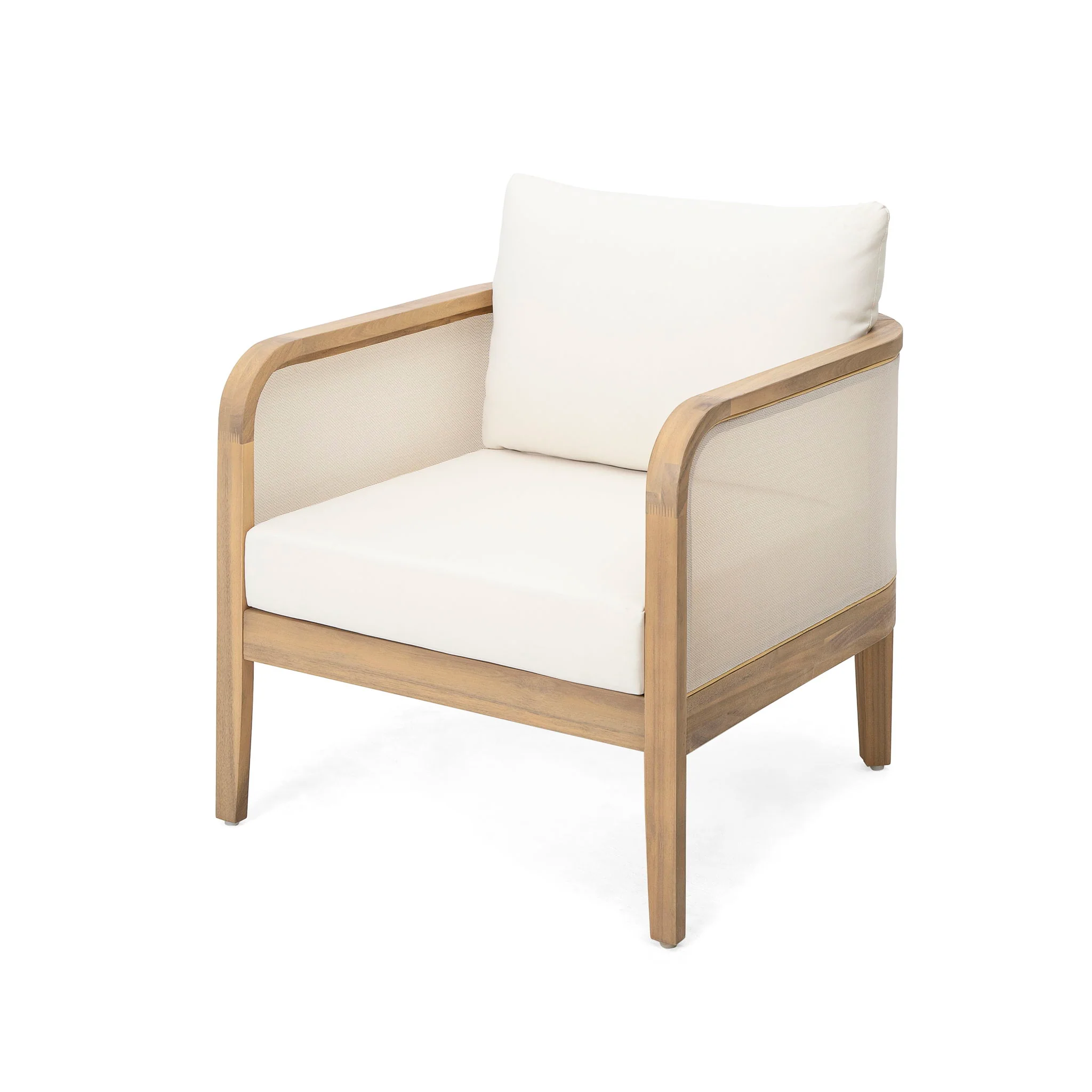 Outdoor Acacia Wood Patio Club Chair, Textilene Patio Furniture, Waterproof Thick Cushion Deep Seating For Porch, Garden, Backyard, Balcony, Weight Capacity 400Lbs, Light Teak - Beige - Image 8