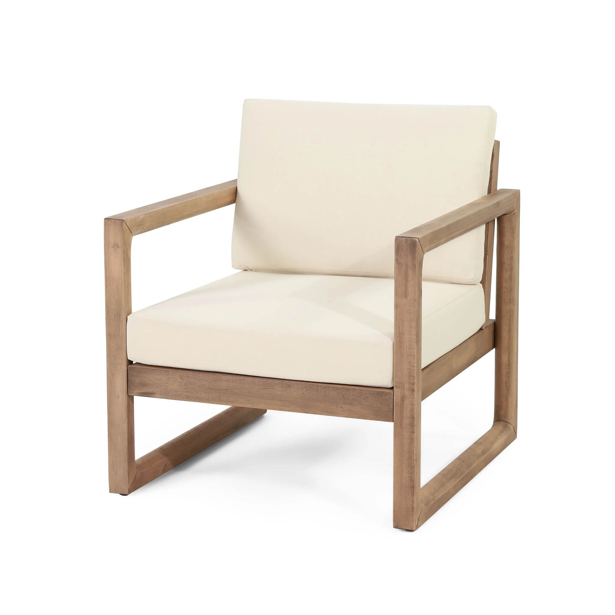 Outdoor Acacia Wood Patio Club Chair, Wood Patio Furniture, Waterproof Thick Cushion Deep Seating For Porch - Brown Wash / Beige - Image 7