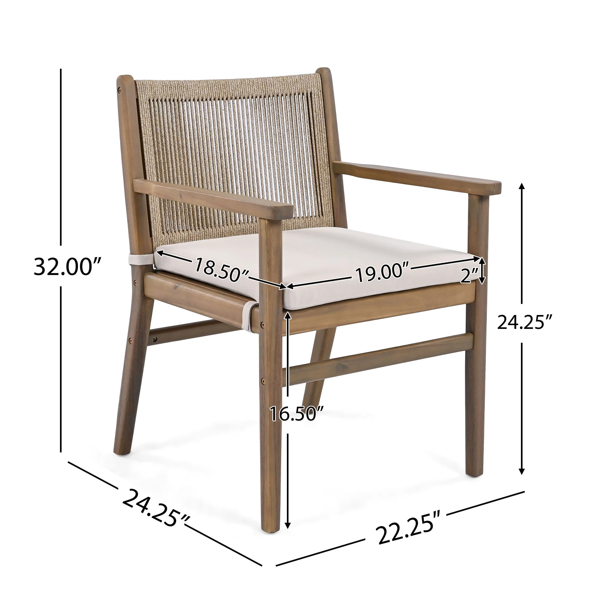 Outdoor Acacia Wood Patio Dining Armchair (Set of 2) - Image 12