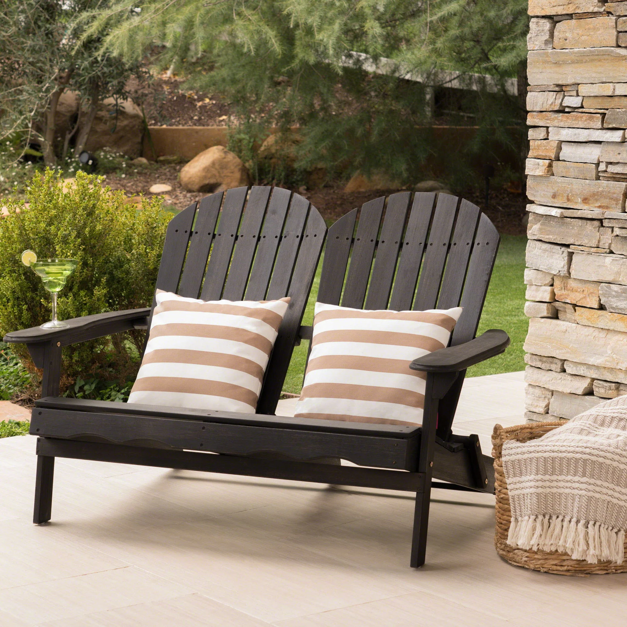 Outdoor Adirondack Rocking Loveseat With Hand Crafted Details - Image 8
