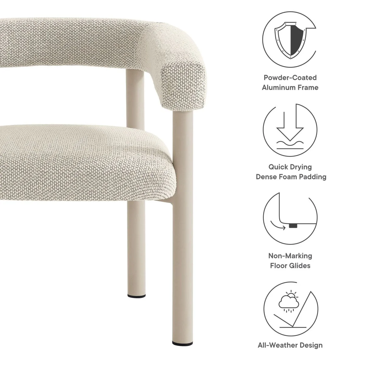 Outdoor Aluminum Dining Armchairs with Cushions - Weather-Resistant Patio Dining Seating - Image 24