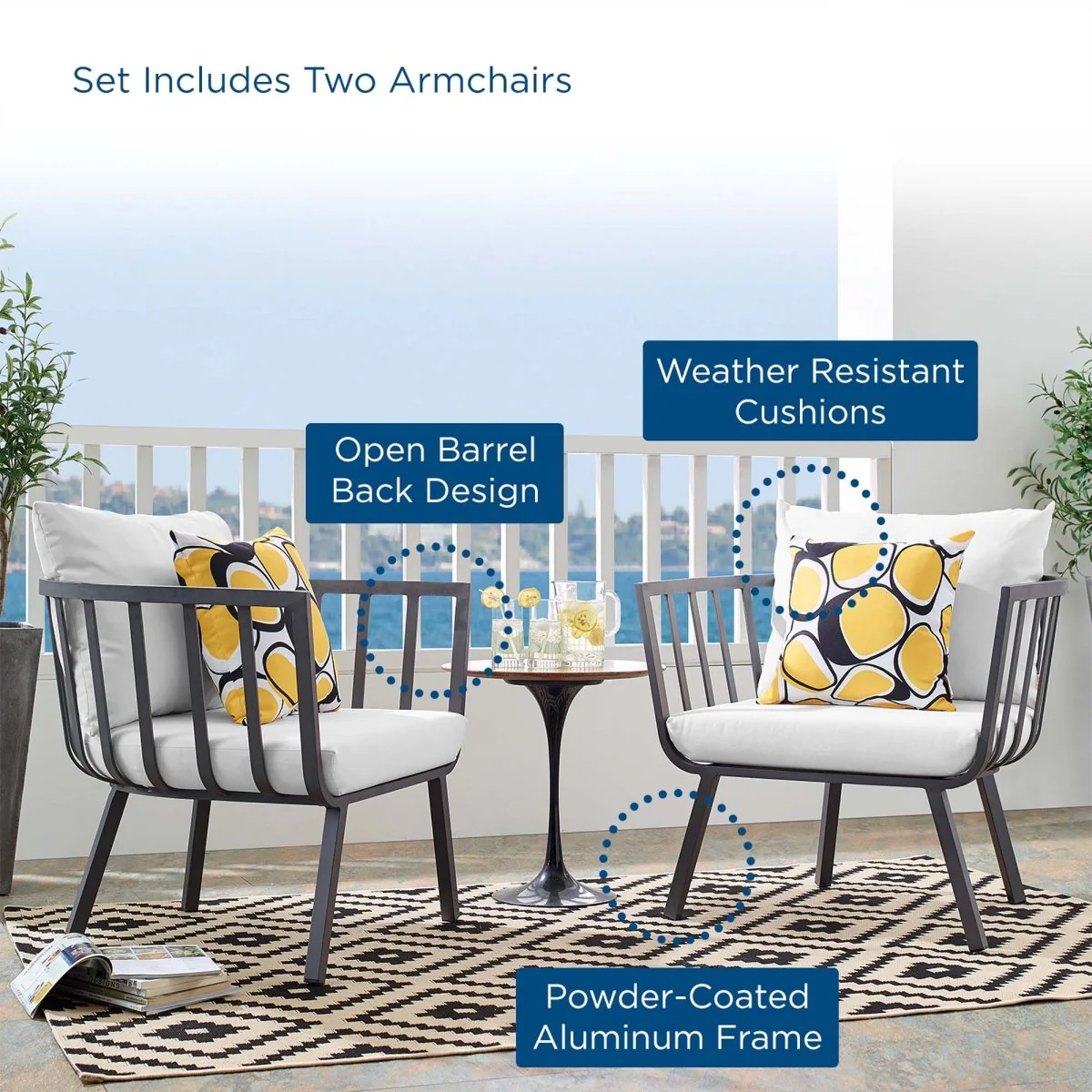 Outdoor Aluminum Patio Armchair Set of 2 Durable Weather-Resistant Seating for Porch - Image 10