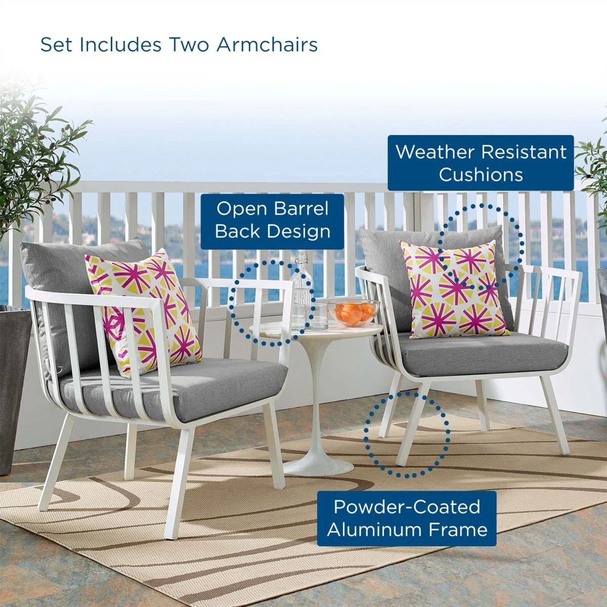 Outdoor Aluminum Patio Armchair Set of 2 Durable Weather-Resistant Seating for Porch - Image 18