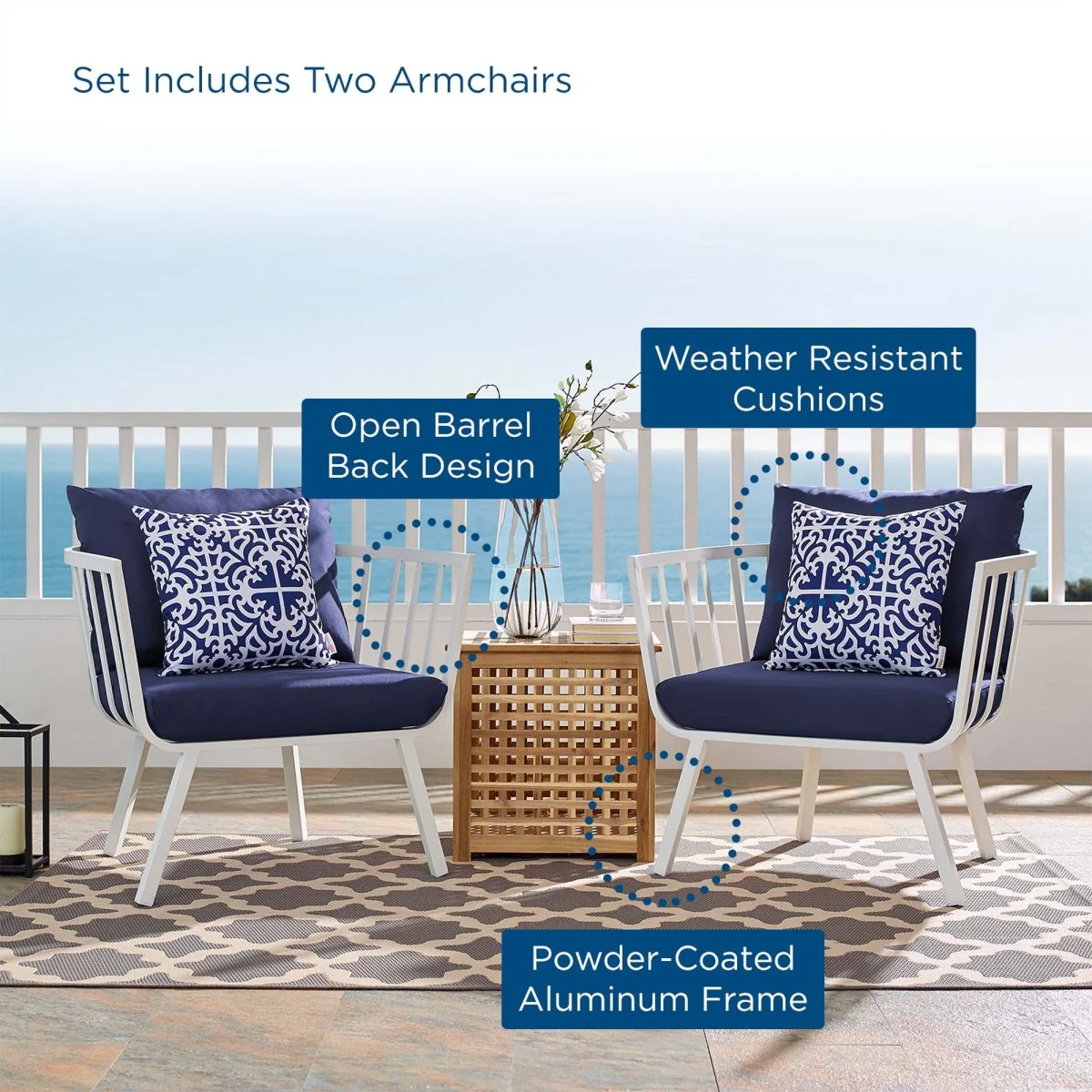 Outdoor Aluminum Patio Armchair Set of 2 Durable Weather-Resistant Seating for Porch - Image 26