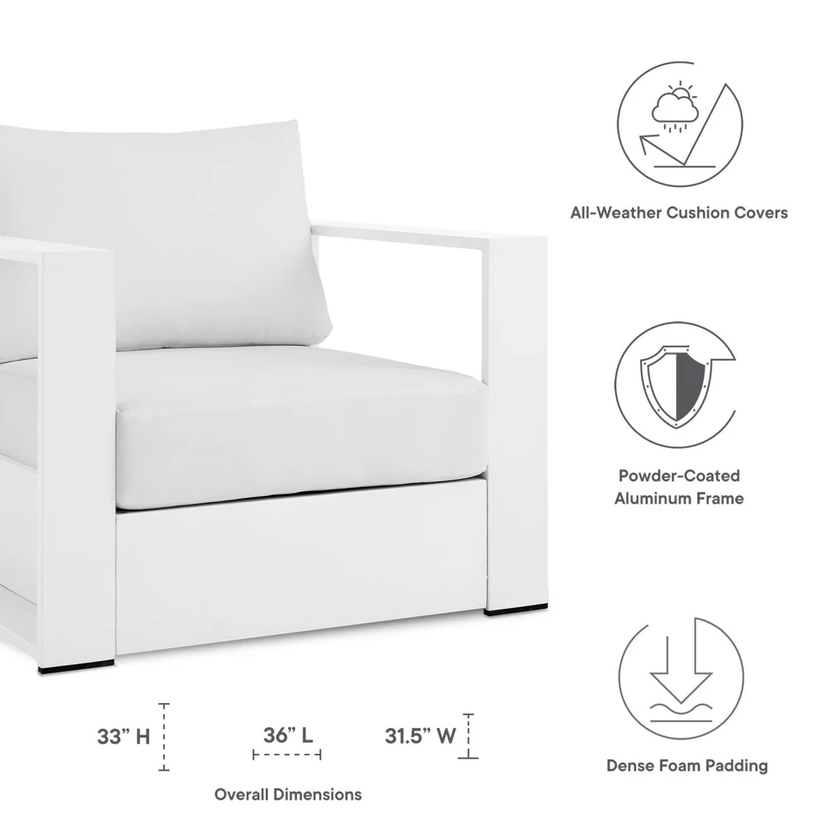 Outdoor Aluminum Patio Armchair Set of 2 with Durable Weather-Resistant Construction - Image 2