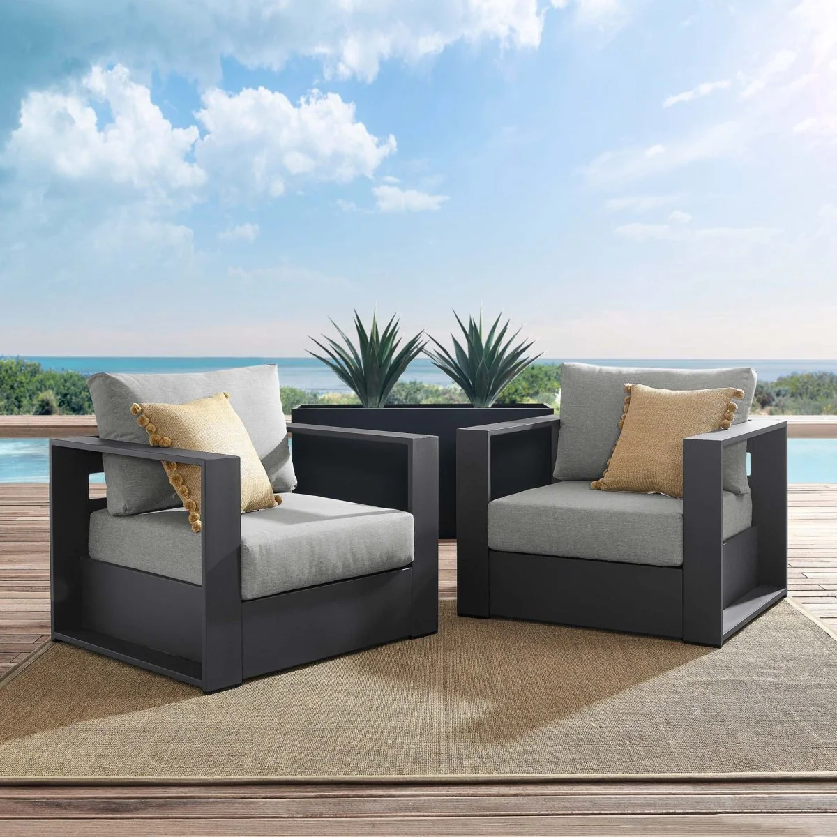 Outdoor Aluminum Patio Armchair Set of 2 with Durable Weather-Resistant Construction - Image 35