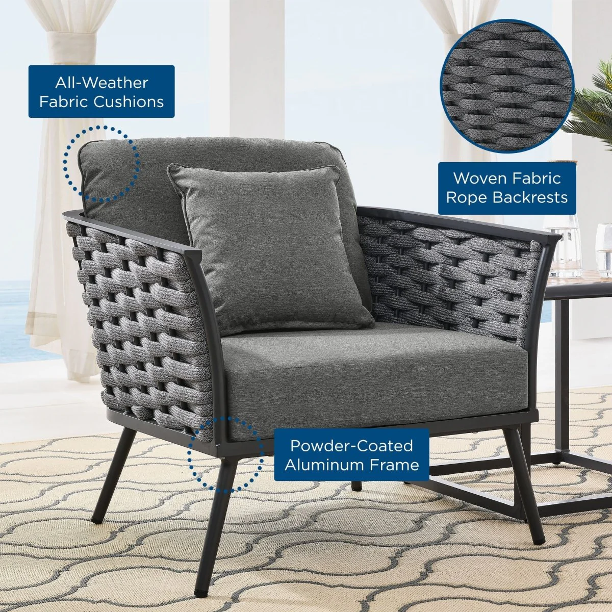 Outdoor Aluminum Patio Armchair — Weather-Resistant Design for Porch, Patio and Deck - Image 10