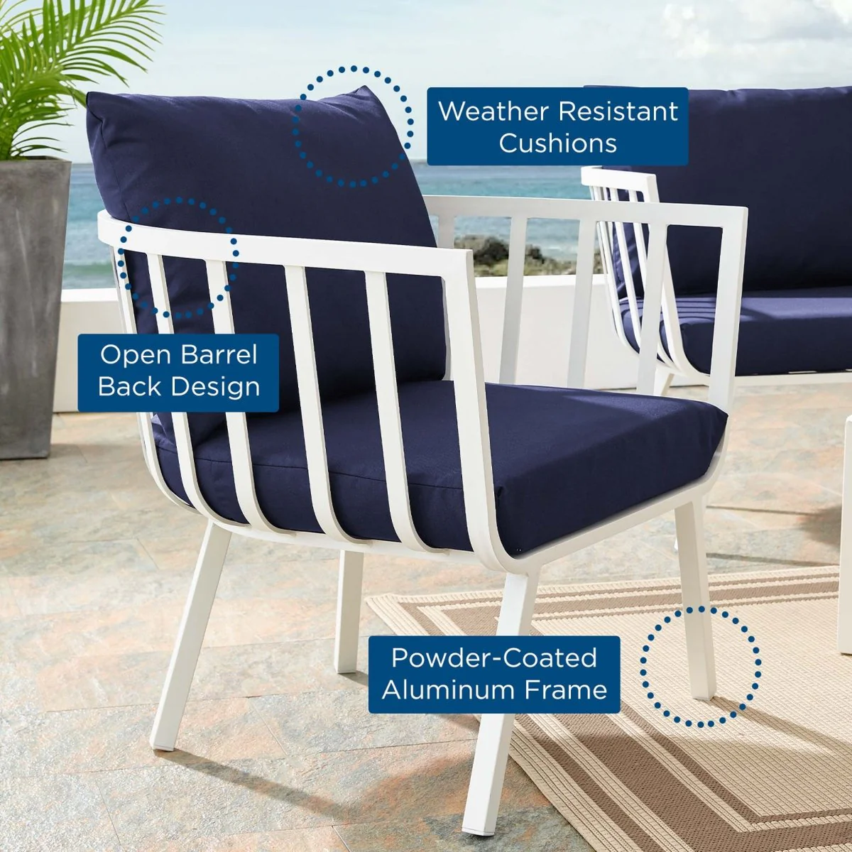 Outdoor Aluminum Patio Armchair with Armrests and Weather-Resistant Slatted Design - Image 2