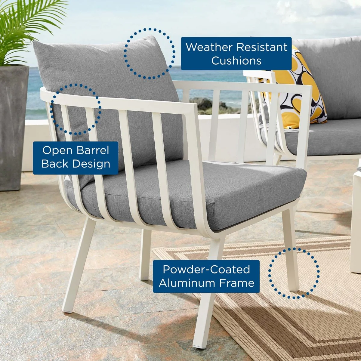 Outdoor Aluminum Patio Armchair with Armrests and Weather-Resistant Slatted Design - Image 9