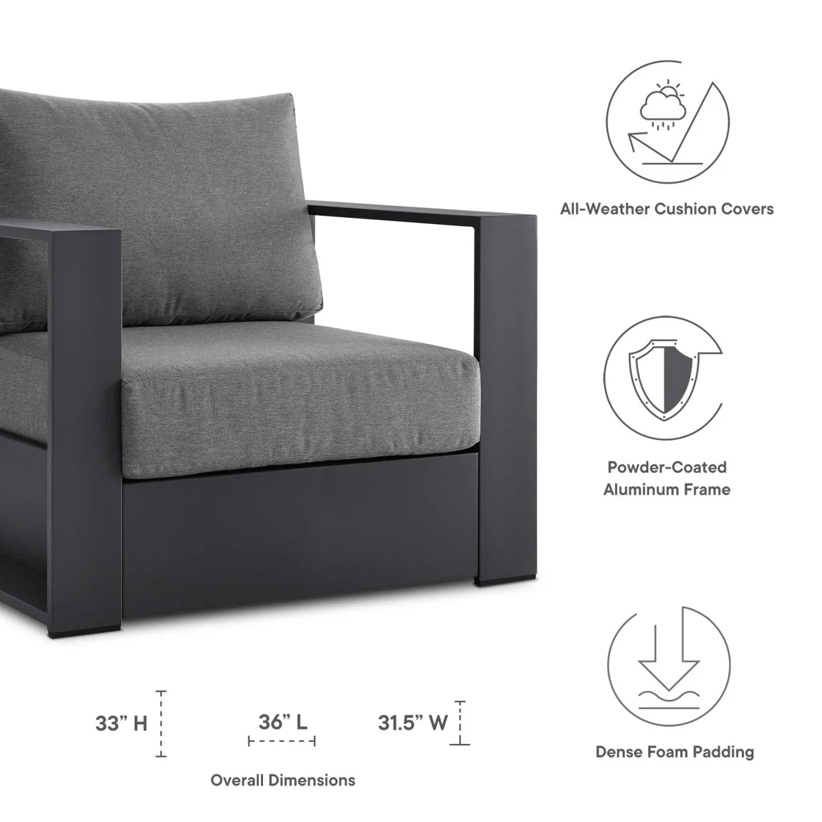 Outdoor Aluminum Patio Armchair with Arms – Durable Weather-Resistant Seating for Patio - Image 42