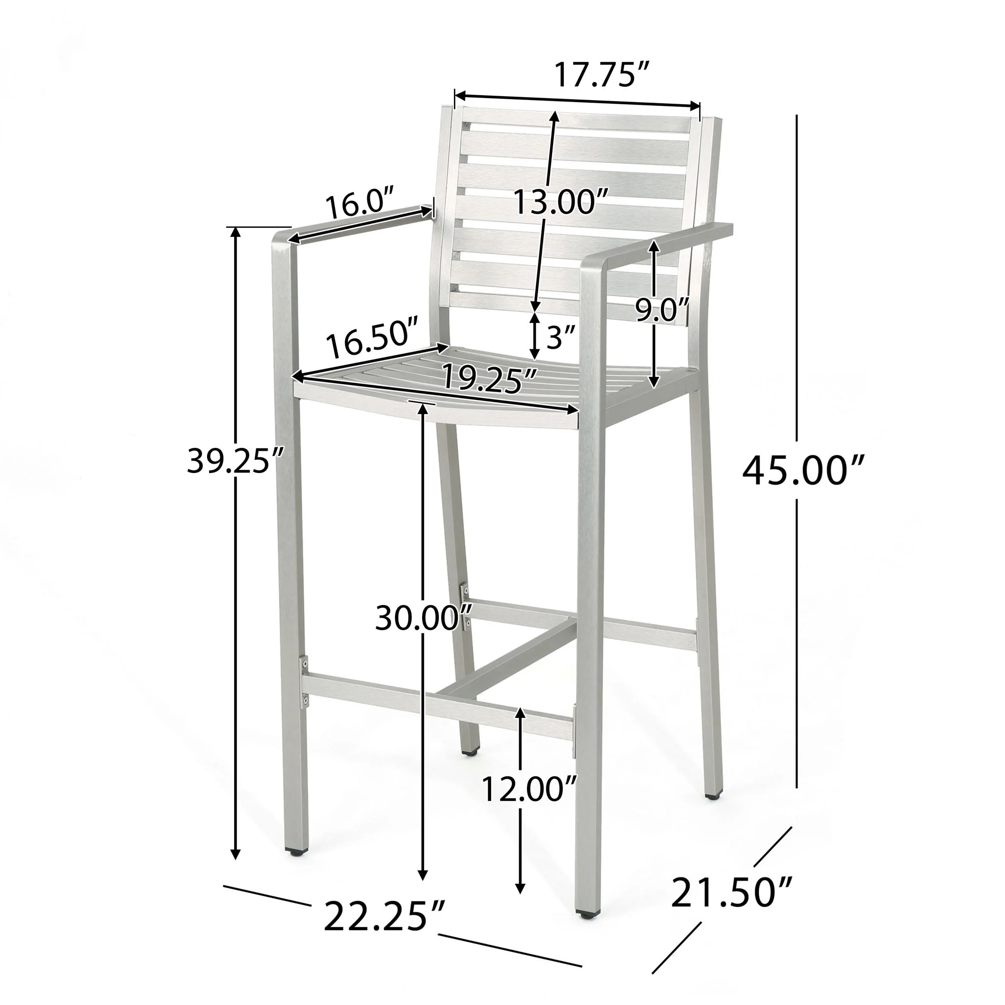 Outdoor Aluminum Rust Proof Barstools (Set of 2) - Silver - Image 7