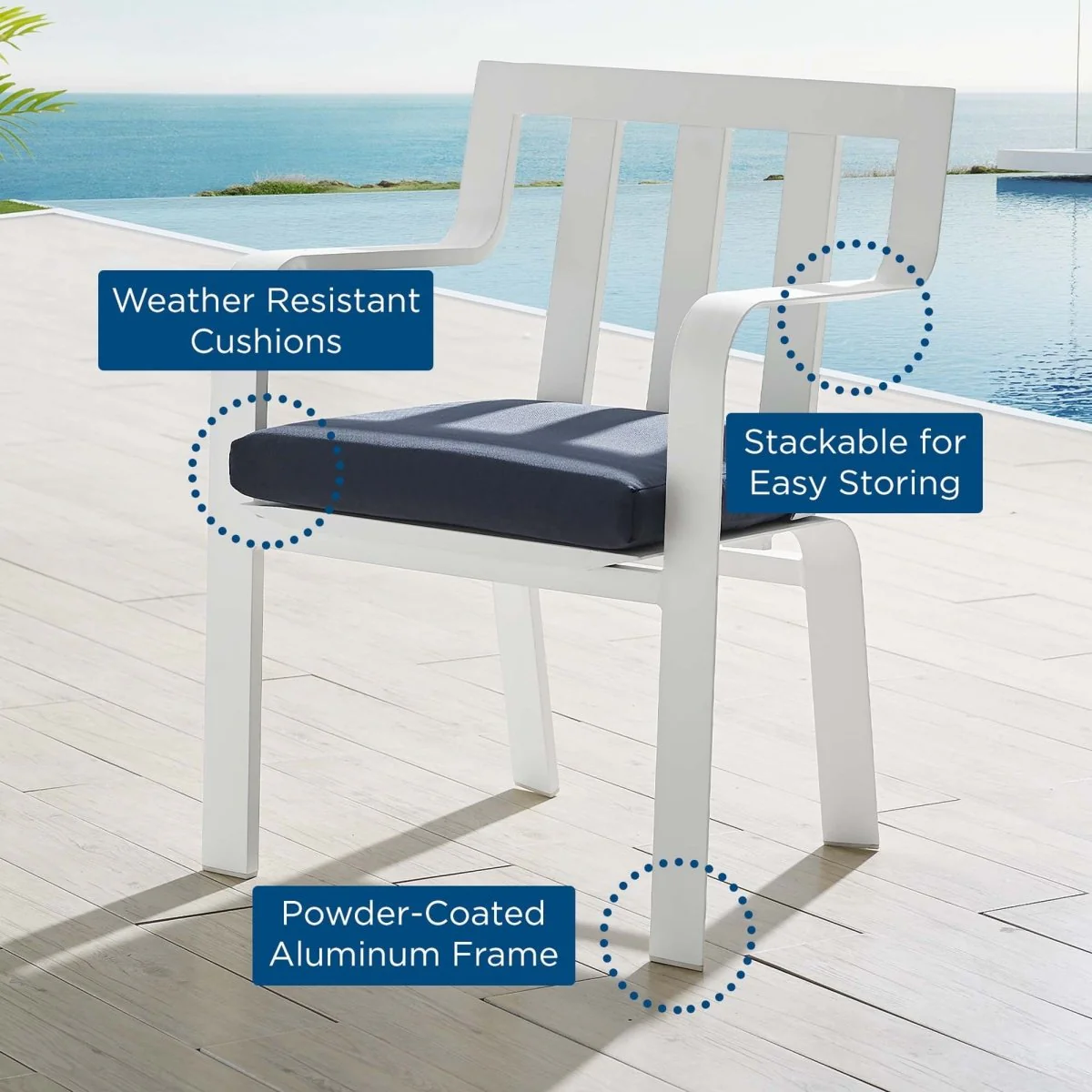 Outdoor Aluminum Upholstered Dining Armchair – Comfortable Patio Dining Armchair - Image 7