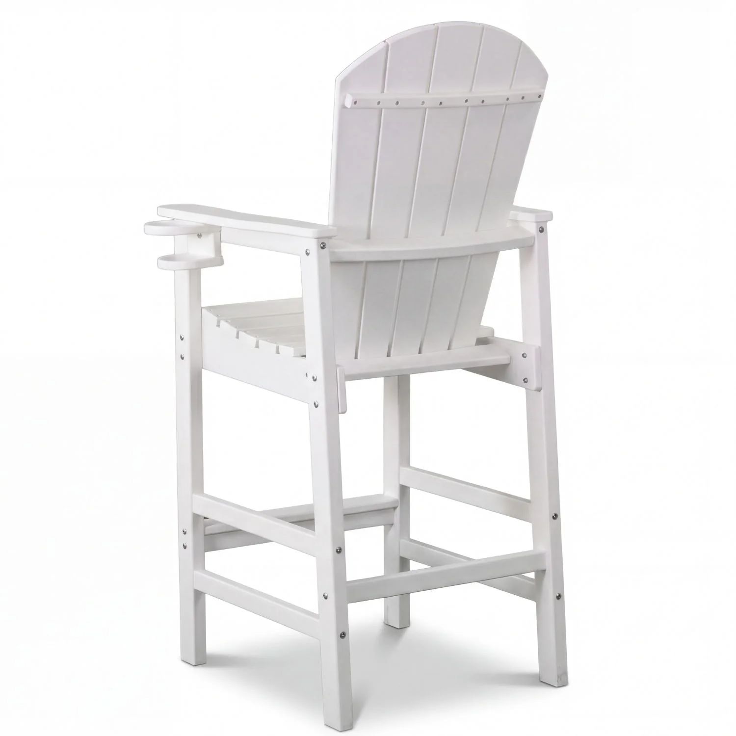 Outdoor Bar Height Adirondack Patio Chair With Cup Holder And Armrests All Weather UV Resistant - White - Image 3