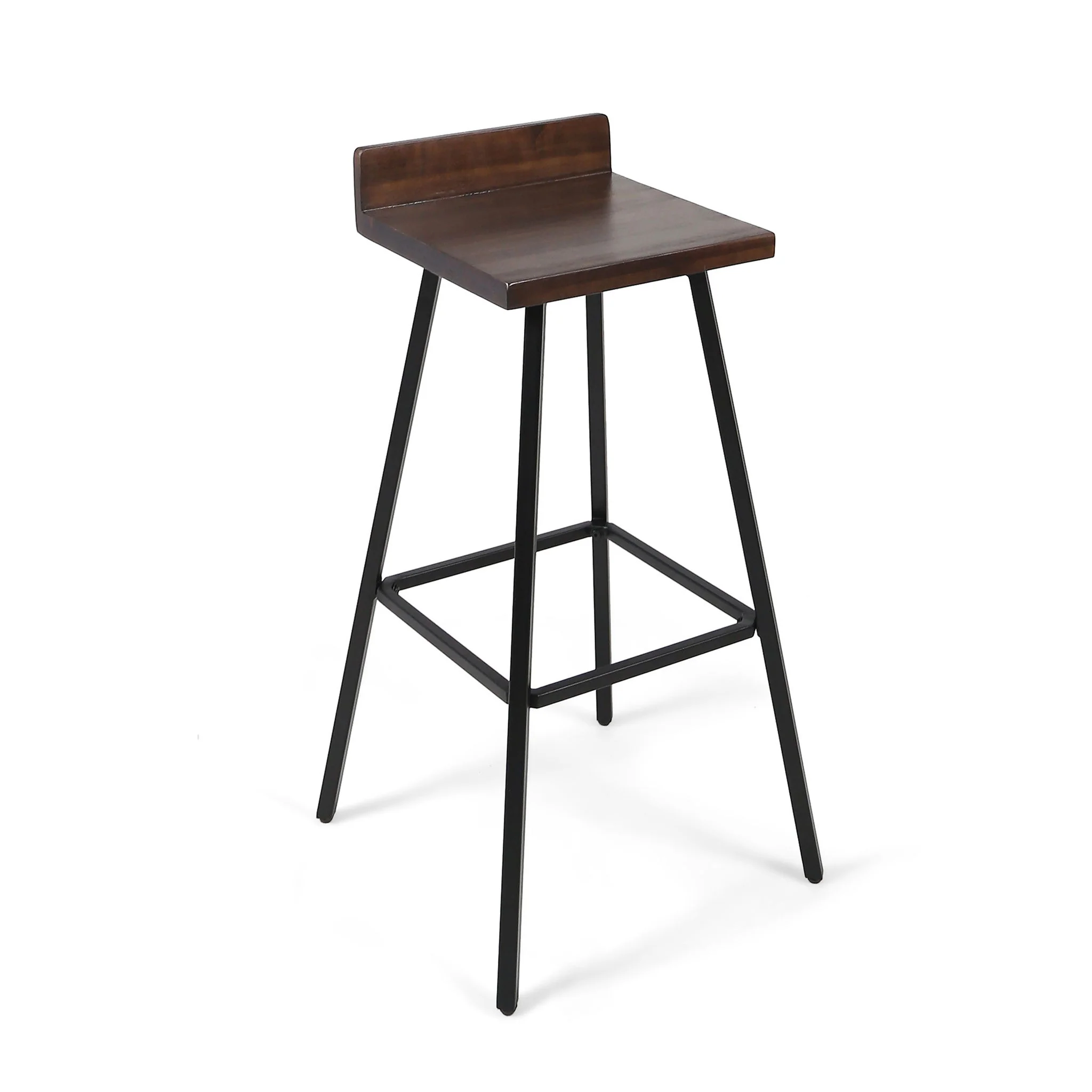 Outdoor Bar Stool With Low Backrests And Wood Seats (Set of 2) - Dark Brown / Black - Image 3